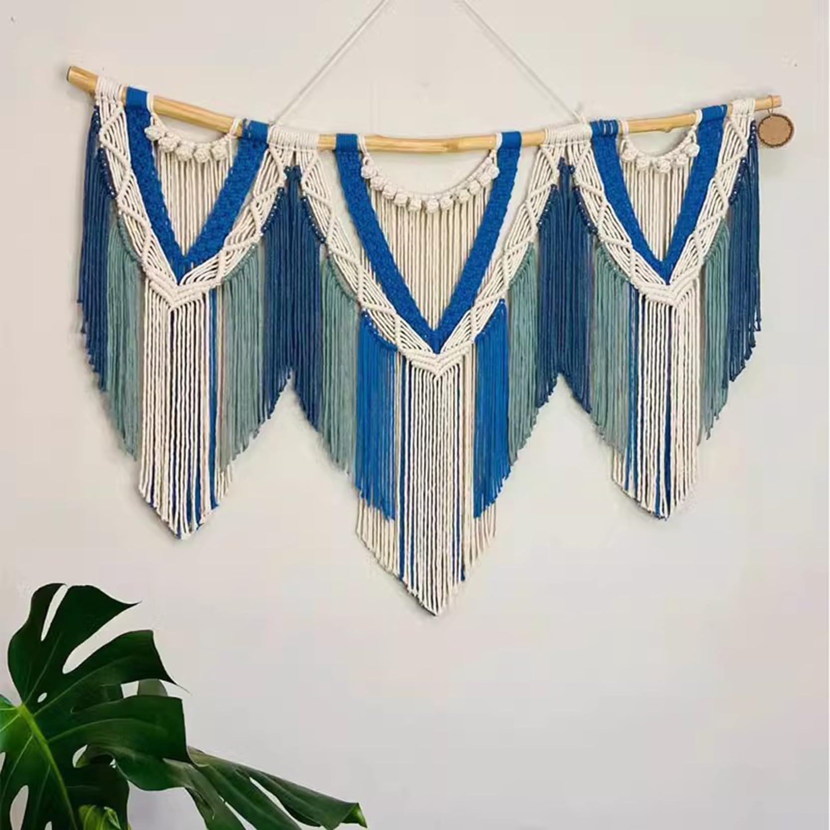 Tapiz de macramé para colgar en la pared, cuerda de algodón teñido, borla tejida a mano, decoración bohemia para el hogar para sala de estar, 120 x 80 cm