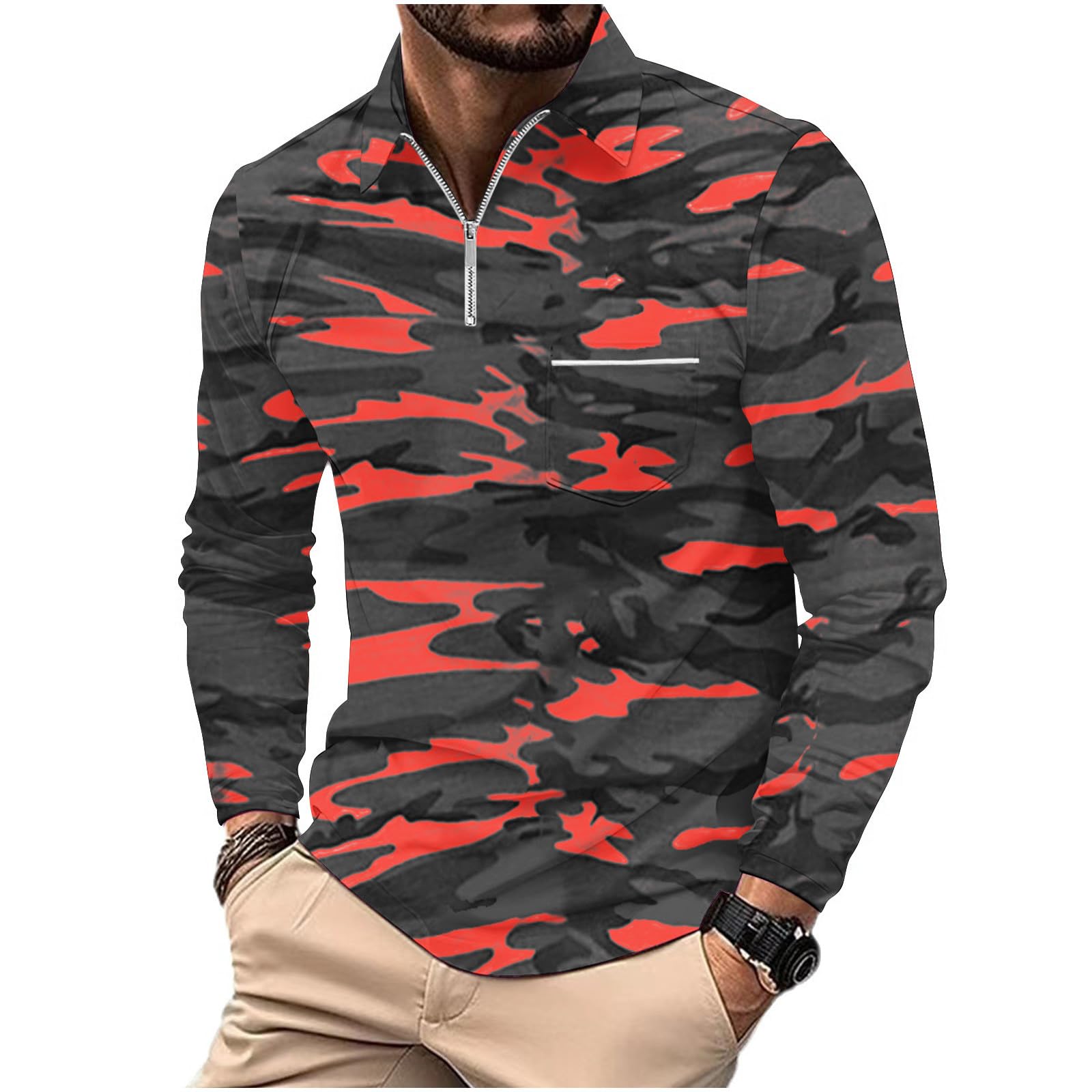 Camo Long Sleeve Shirts for Men Tactical Military Quarter Zip Up T-Shirts Casual Fashion Regular Fit Quick Dry Tops
