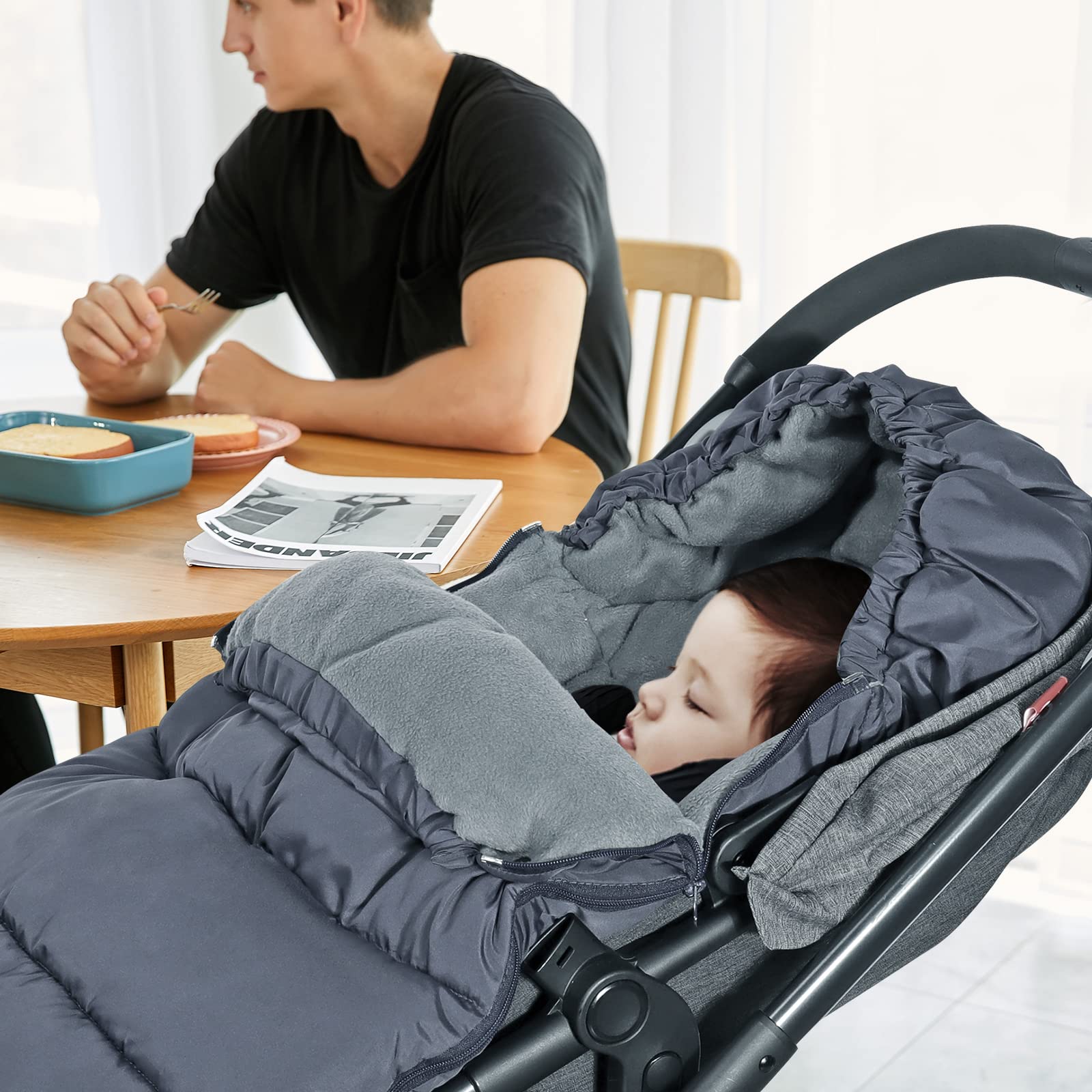 Orzbow Saco Silla Paseo Universal Invierno, Saco Carro Bebe Invierno Saco Carrito Bebe universal con Cremallera, Pile Coral, Impermeable y Detachable, Lavabile in Lavatrice, Gris