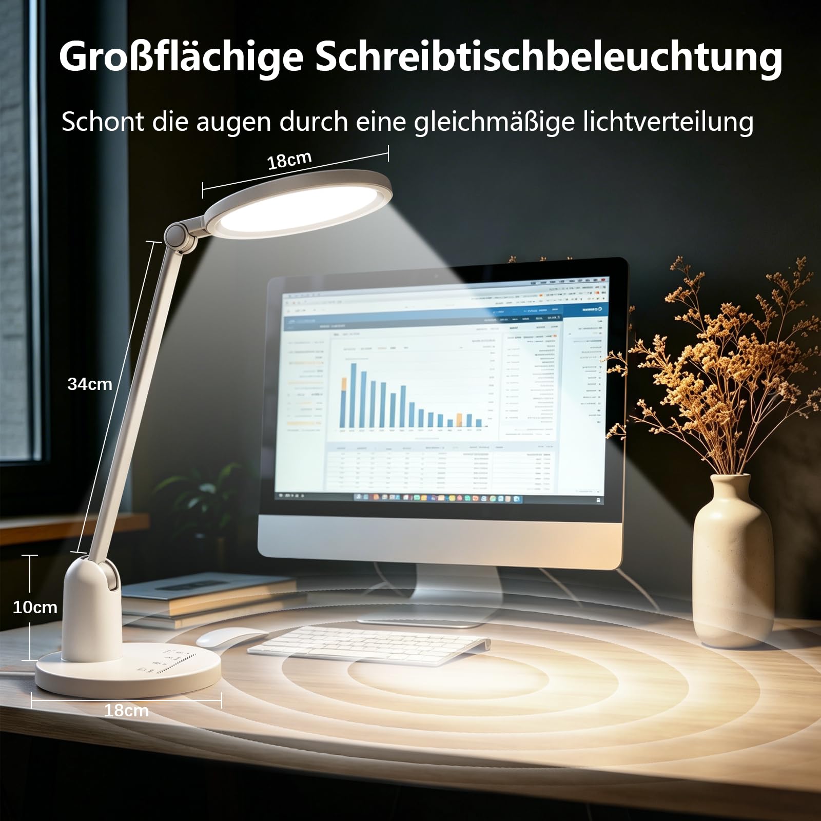Coollamp Schreibtischlampe LED, Dimmbar Augenschutz Desk Lamp mit 3 Farbmodi, Touch Steuerung, Timer & Memory Tischlampen für Büroarbeit, Lesen, Basteln, Kinder (Weiß)