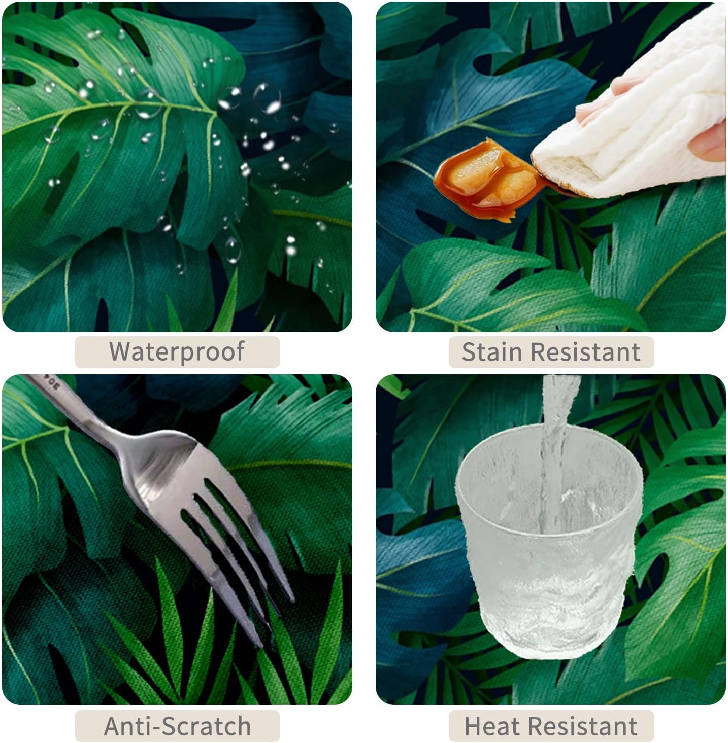Tropical Palm Leaves Round Tablecloth 70 Inch Summer Hawaiian Themed Party Decorative Table Cloth Waterproof Oil Proof Table Cover for Kitchen Dining Room Picnic Patio Indoor Outdoor Use