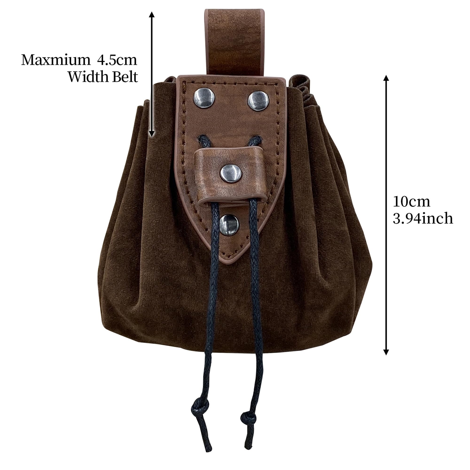 Vintage Medieval Faux Leather Bag,Renaissance Drawstring Belt Pouch,Viking Cosplay Portable Coin Purse,Middle Ages Dice Bag for LARP Ren Faire Costume Accessories (Brown B) - Image 3