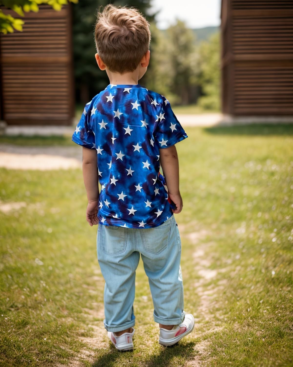 July 4th Boys Girls Patriotic Shirt Kids Memorial Day American Flag Tees Tops 4-10 Years