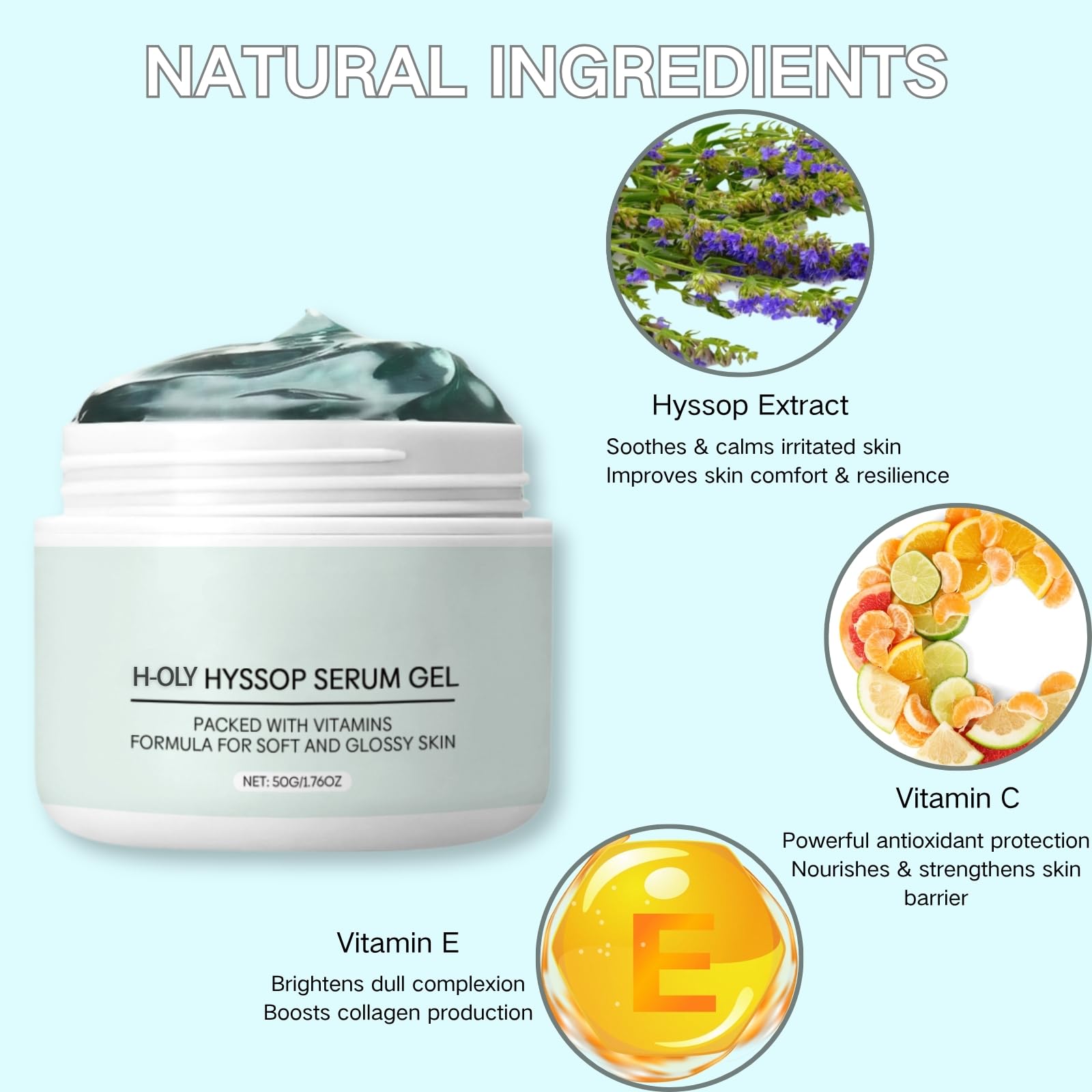 Glow Hyssop Overnight Facial Serum Gel, Hydrating & Anti-Aging Serum for Korean Glass Skin Soothing Face Moisturising Cream - Image 3
