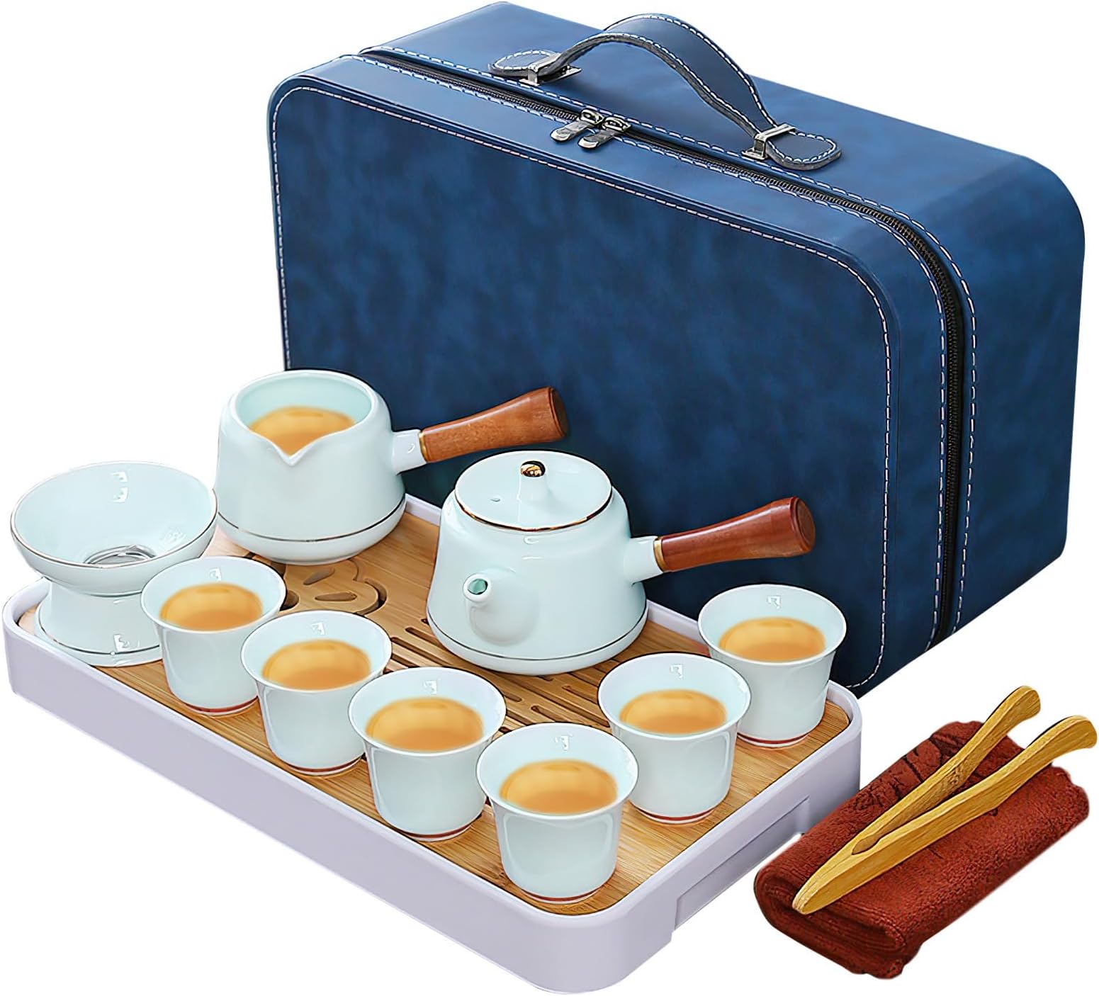 Gongfu tea set, Kung Fu Tea Set, Chinese Tea Sets, Side handle tea set, Mutton fat white jade tea set, Porcelain tea set, Ceramics tea set (Side handle-6Cups)