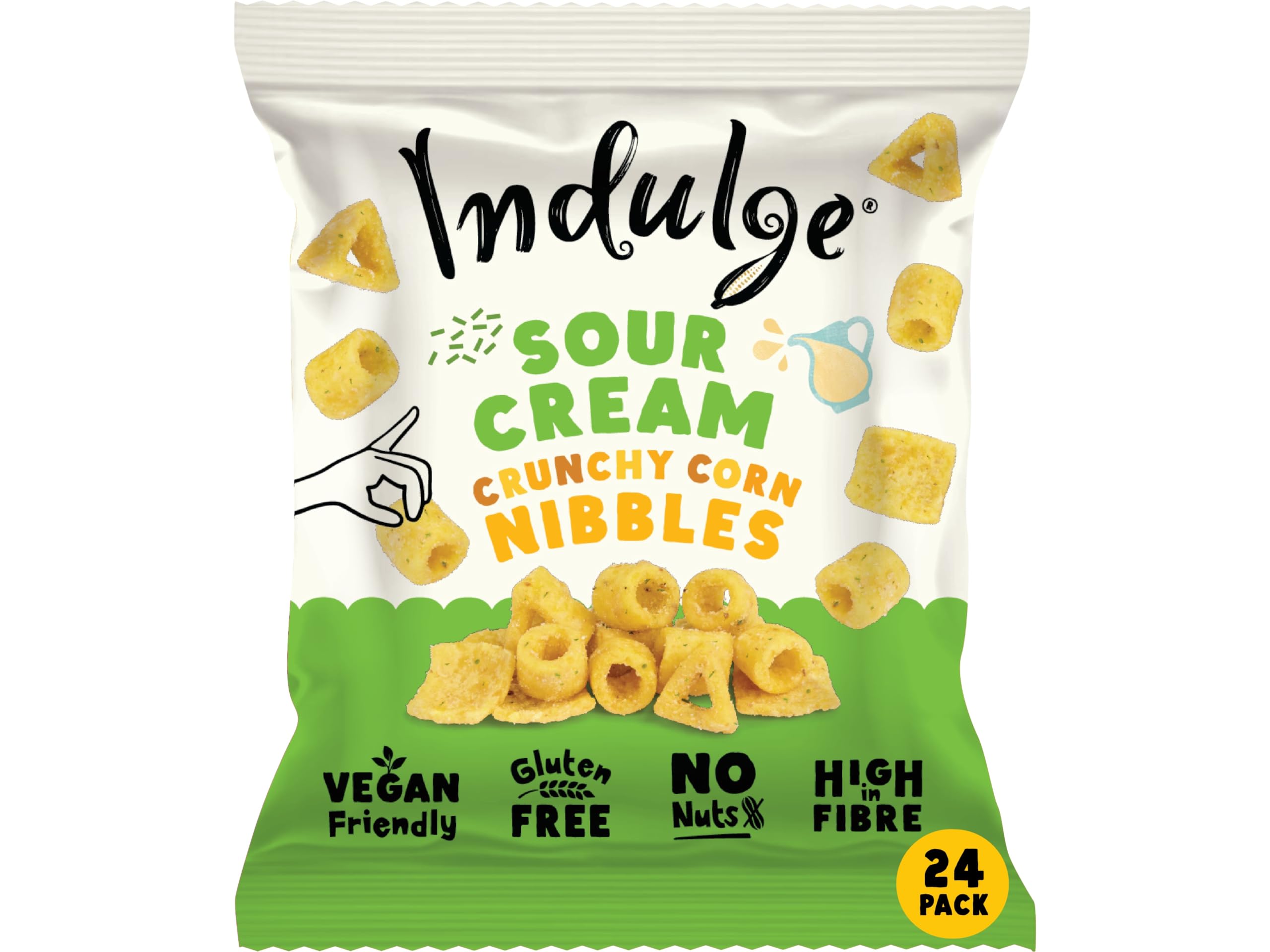 Indulge - Crunchy Corn Nibbles - Sour Cream Flavour - Gluten Free, Low Salt, Low Fat, Nut Free, Vegan - 20g x 24 bags (20g (Pack of 24), Sour Cream)