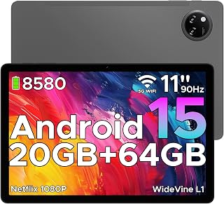 DOOGEE Tab A9+ Tablet 11 Pulgadas 8580mAh, Tablet Android 15, Unisoc T7200, 20GB RAM+ 64GB ROM (TF 2TB), Tableta Niños, 13MP/FM/Face ID/WidevineL1/GPS/Bluetooth 5.0/Altavoces Duales/Jack 3.5mm, Gris