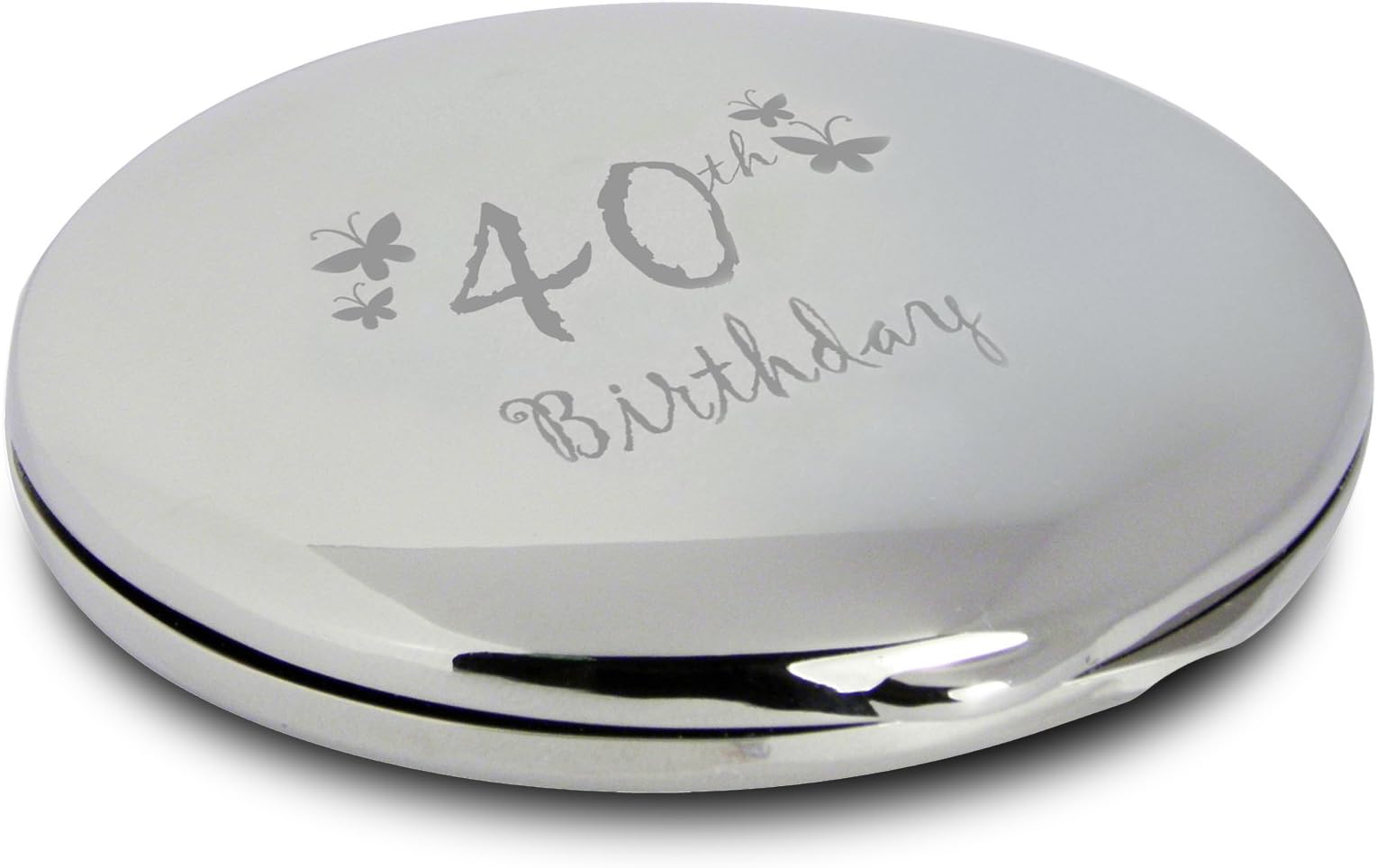 Silver Finish Engraved 40th Birthday Round Compact Mirror with Butterflies Great Idea for Birthday Gift Friends Presents Gifts