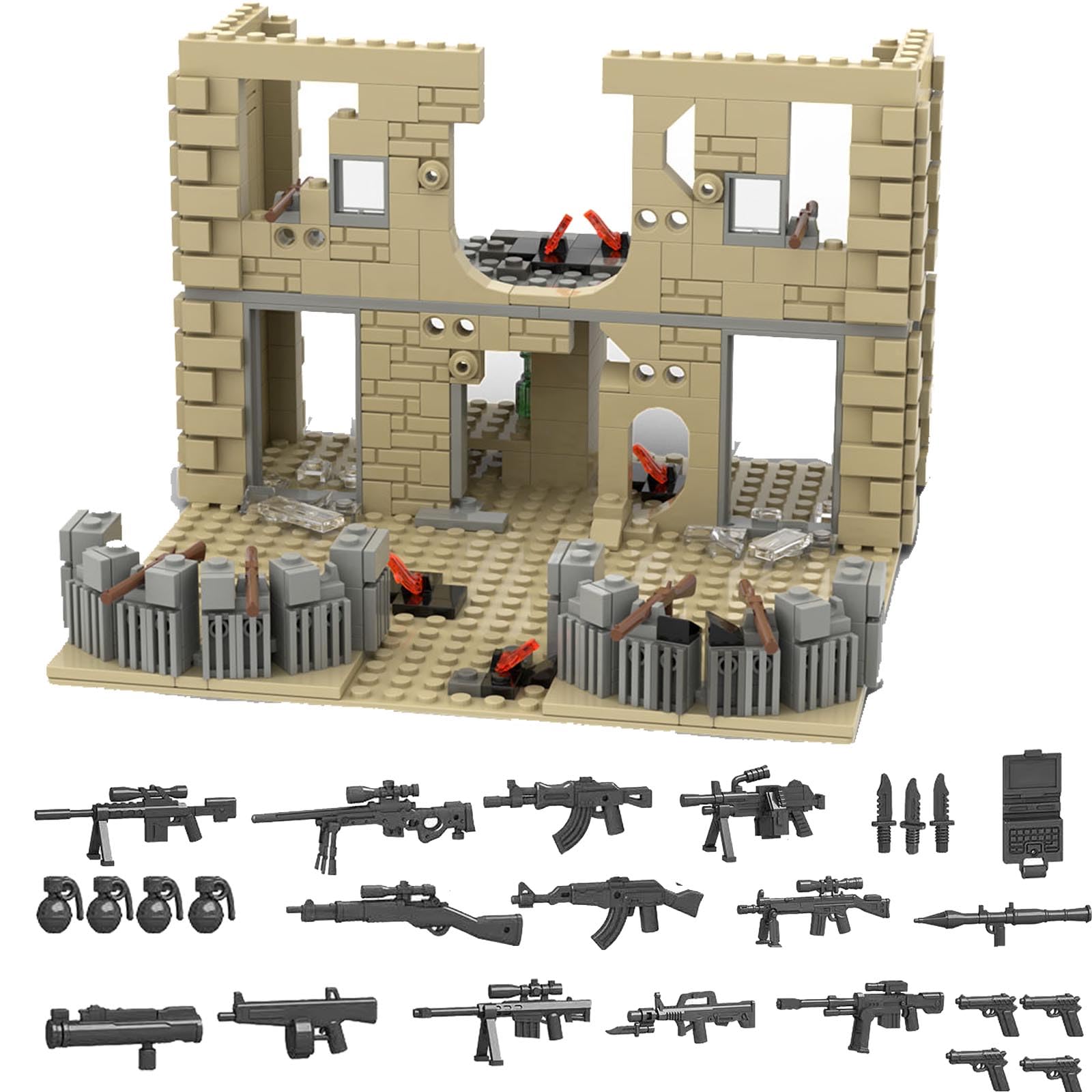 Kit de construction de diorama de scène militaire de la Seconde Guerre mondiale avec ensemble d'armes et base