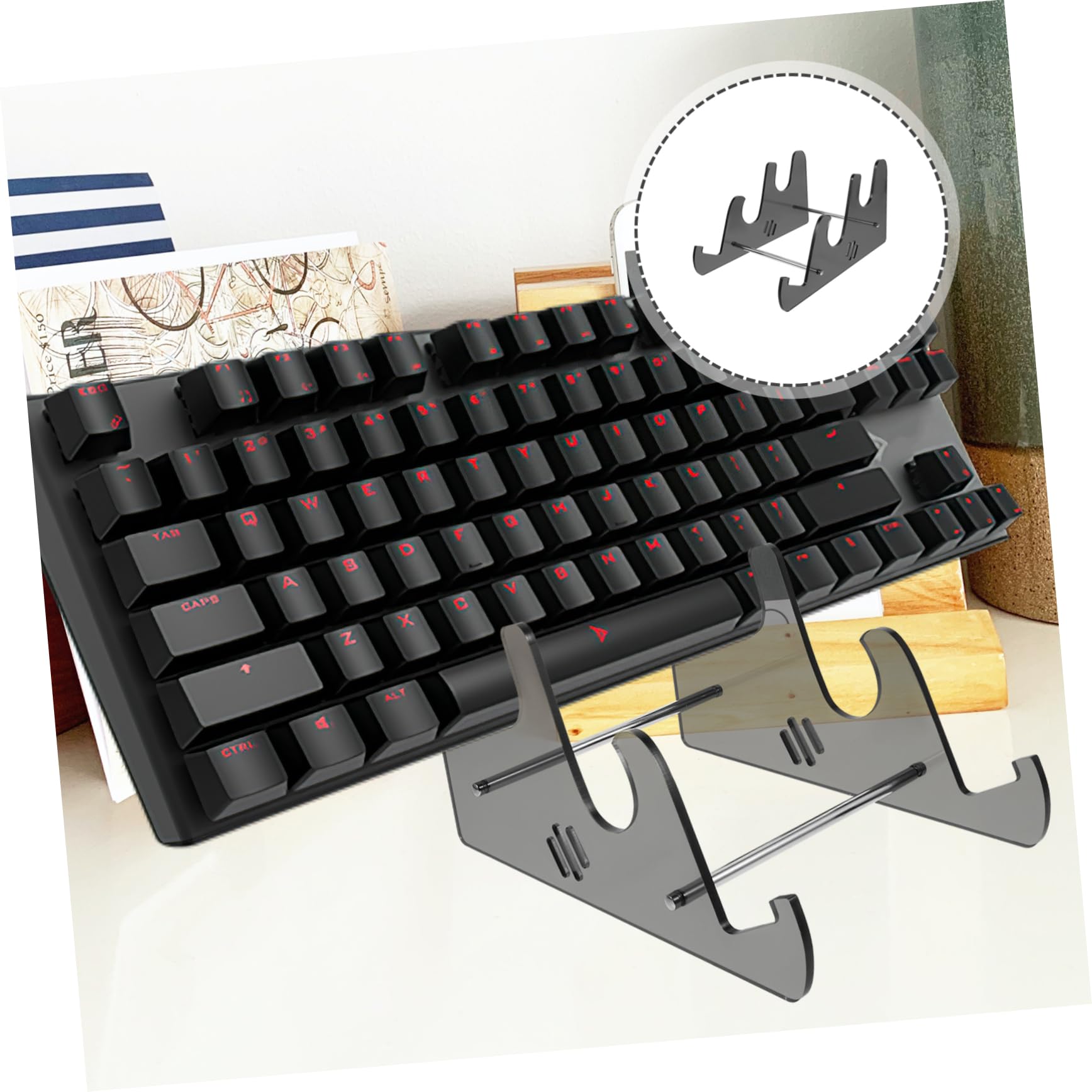 Housoutil Lightweight Acrylic Keyboard Holder Tier Display Stand for Easy Mobility and Use