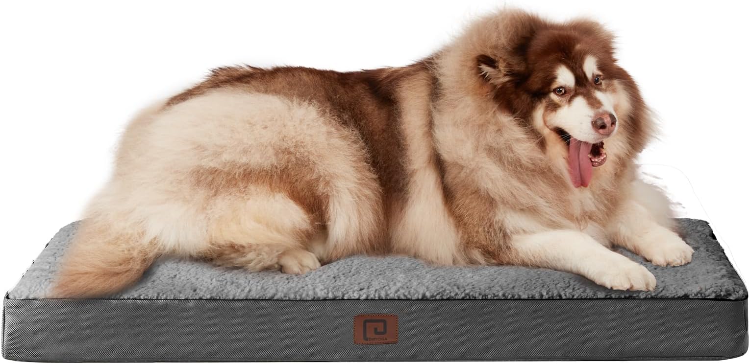 Orthopedic XXL Dog Bed Mattress with Removable Washable Cover for Crate, Grey, 120x74x9cm