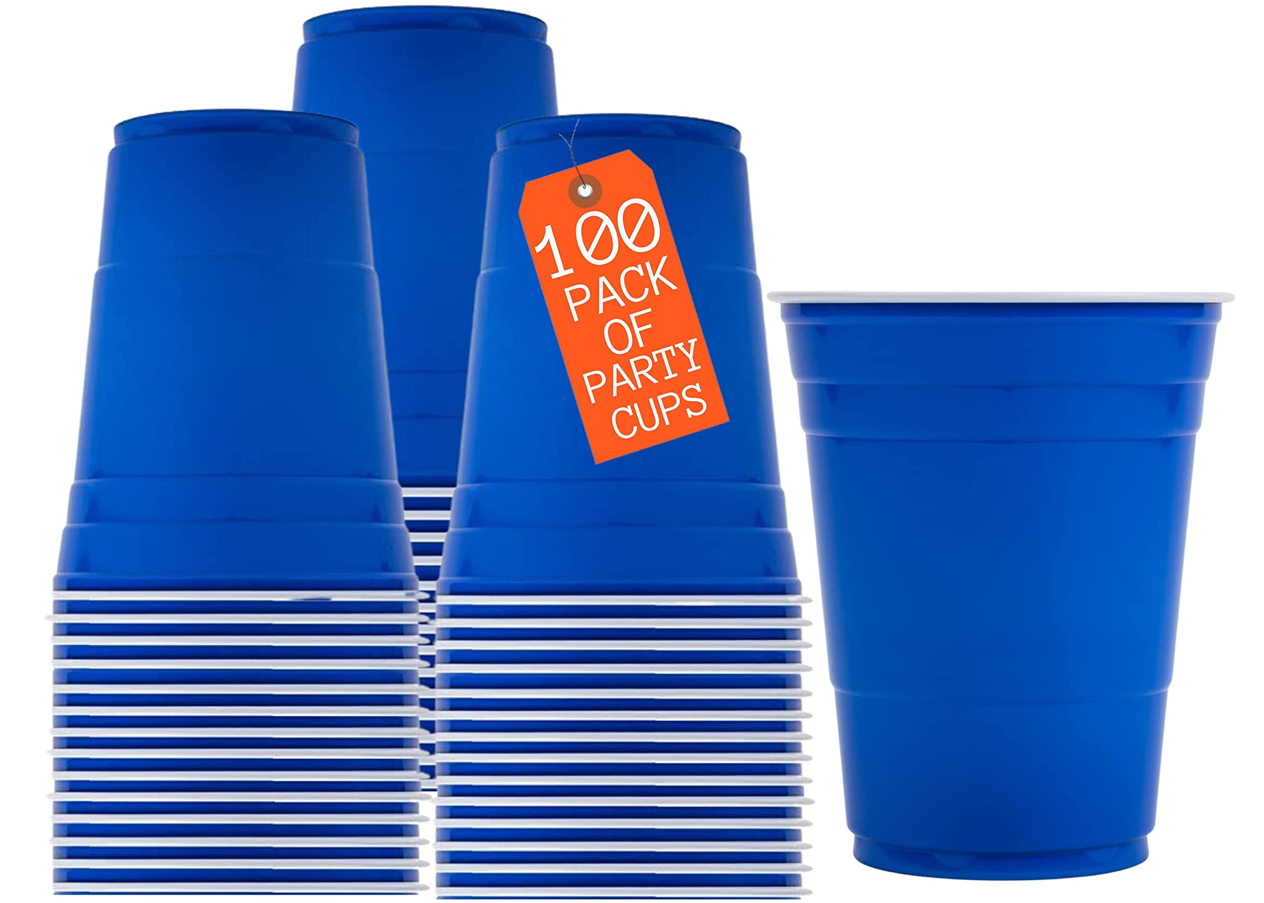 1InTheHome16 oz Coffee Cups, Disposable Blue Plastic Party Cups (100 pack)