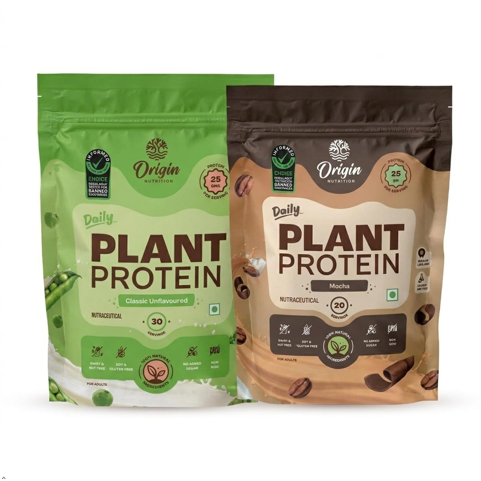 Origin Nutrition Plant Protein Combo | Mocha + Unflavoured | 25g Pea Protein per Scoop | 50 Servings, 2 Pouches | Vegan, Gut-Friendly, No Sugar-image-8