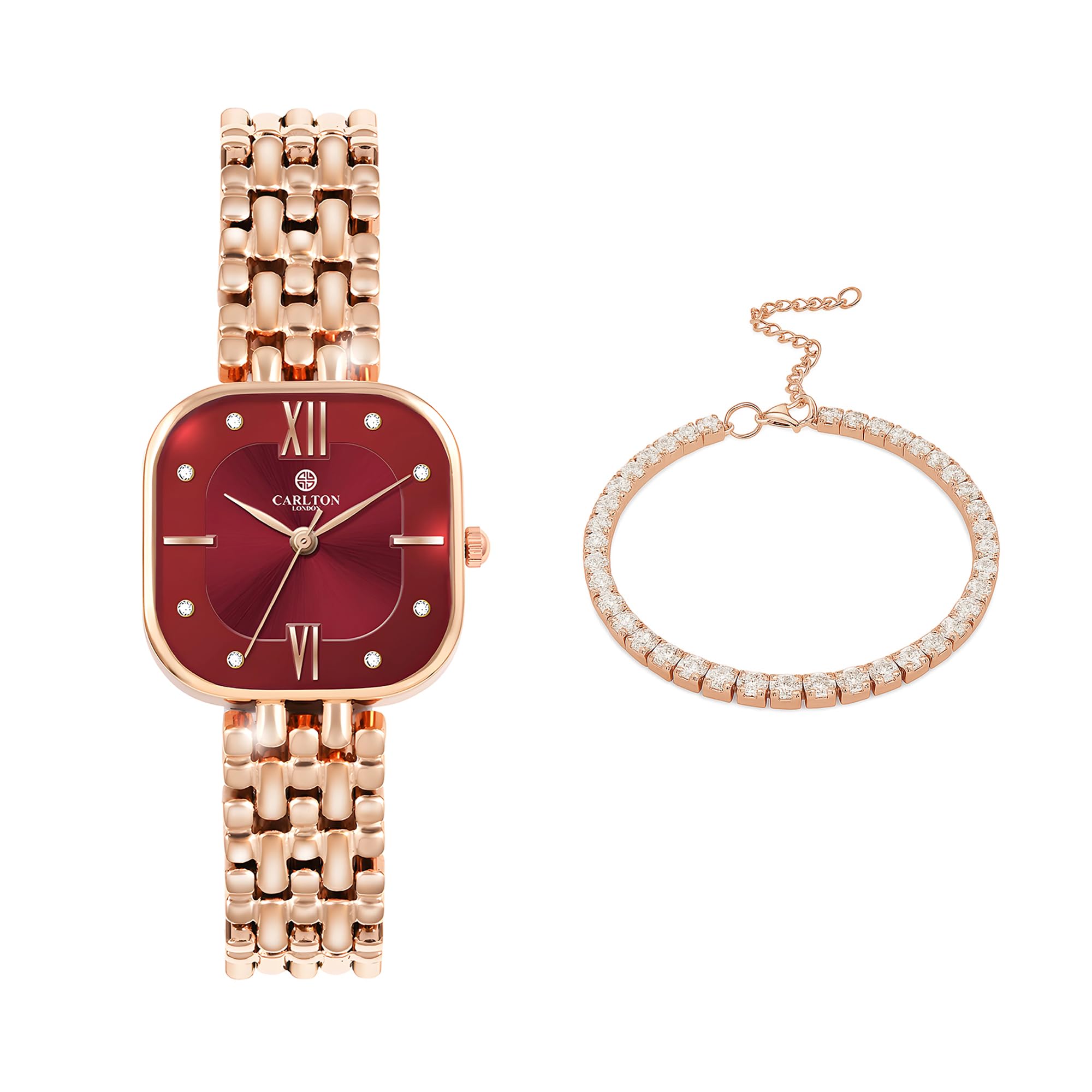 Chelsea Women Stainless Steel Analog Watch with Bracelet Gift Set| Gold/Red Waterproof Watches for Women Girls Ladies | Luxury Square Watch | Fashionable Trendy Quartz Movement Wrist Watch - CLPLG118-image-33