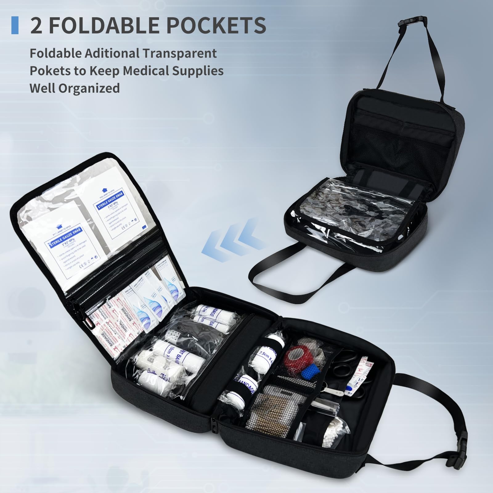 Bolsa de primeros auxilios portátil, kit de trauma de emergencia vacío con tiras reflectantes, organizador médico multicompartimento para viajes, camping, coche, al aire libre y hogar, solo bolsa