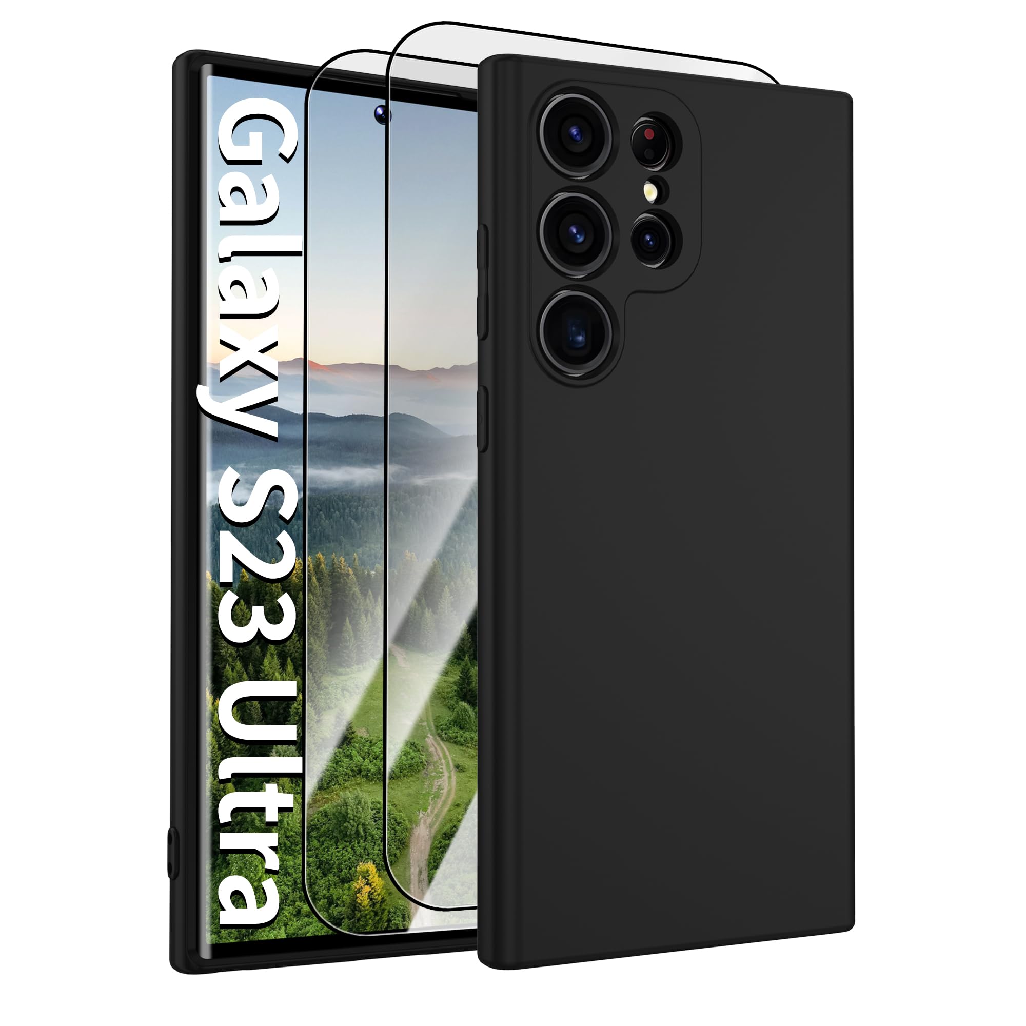 for Samsung Galaxy S23 Ultra Case,Liquid Silicone Upgrade [Soft Anti-Scratch Microfiber Lining][2 HD Screen Protector][Full Camera Protection] Shockproof Case for Samsung S23 Ultra 6.8 inch -Black Samsung Galaxy S23 Ultra Case 6.8" Black