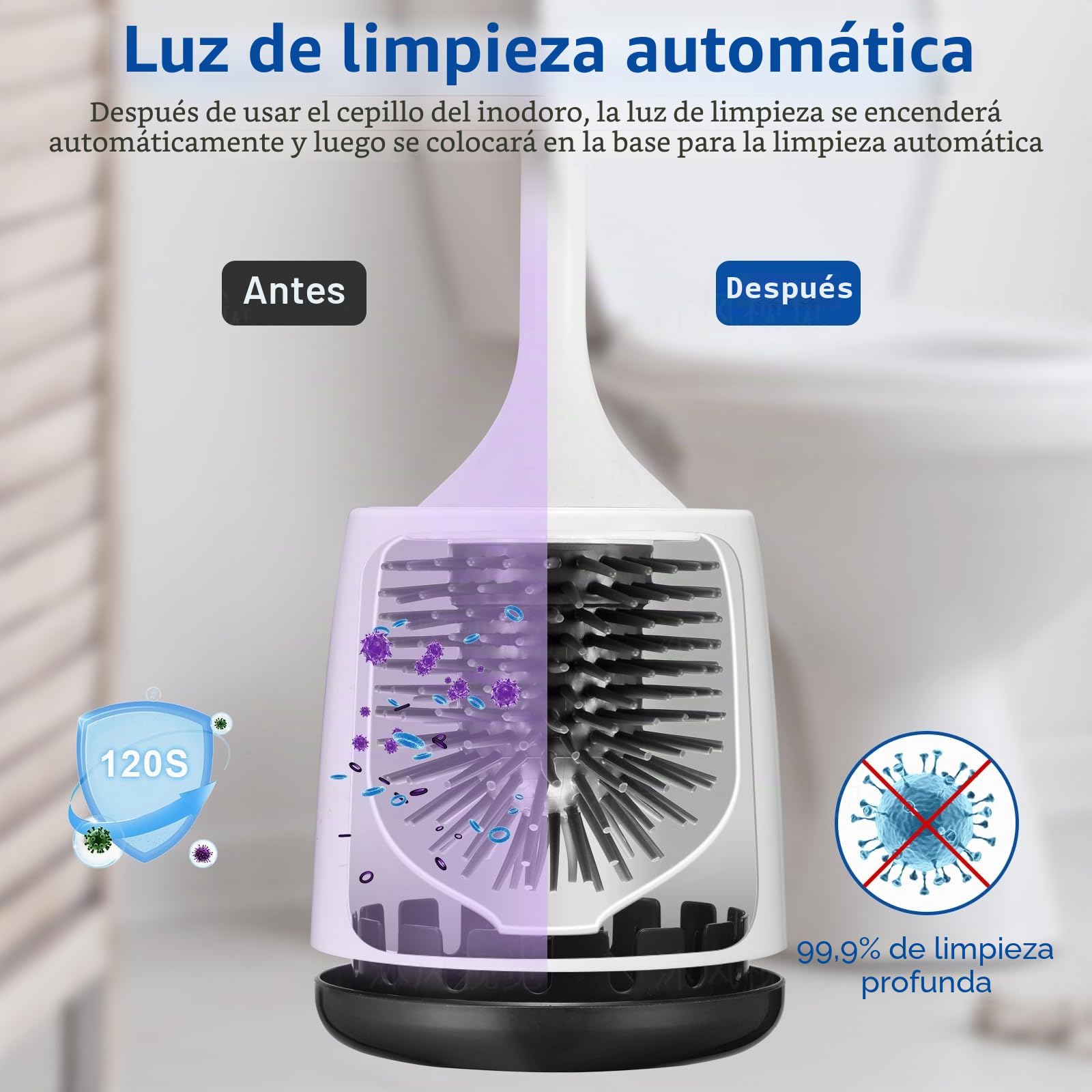 Escobilla de inodoro eléctrica, cepillo de inodoro de silicona, juego de cepillo de inodoro y soporte con soporte ventilado, cepillo de inodoro, de pie, montado en la pared sin taladrar