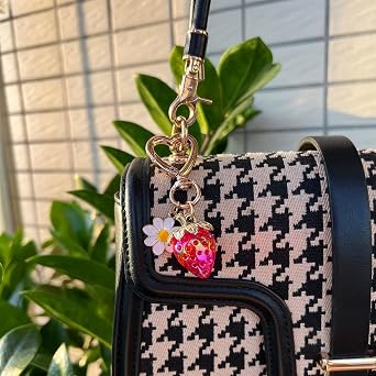 Cute Strawberry Keychain Bag Purse Charms Dais, Flower Keyring Kawaii Bag Accessories for women Handbags Backpack Women Gift