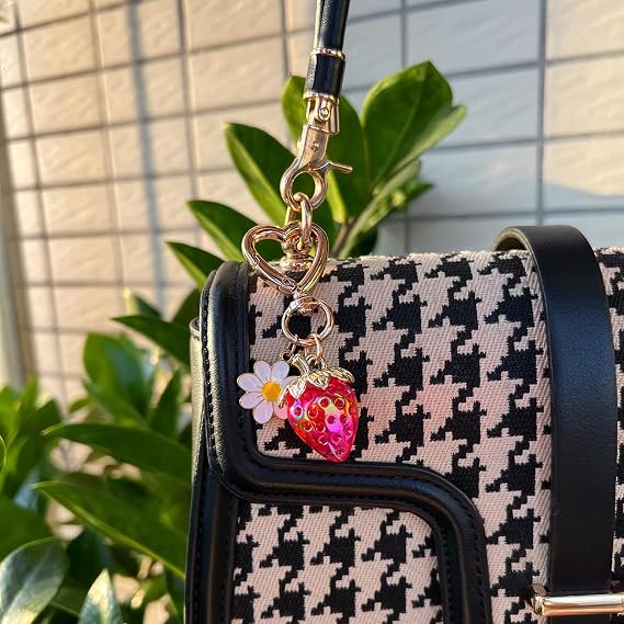 Cute Strawberry Keychain Bag Purse Charms Dais, Flower Keyring Kawaii Bag Accessories for women Handbags Backpack Women Gift