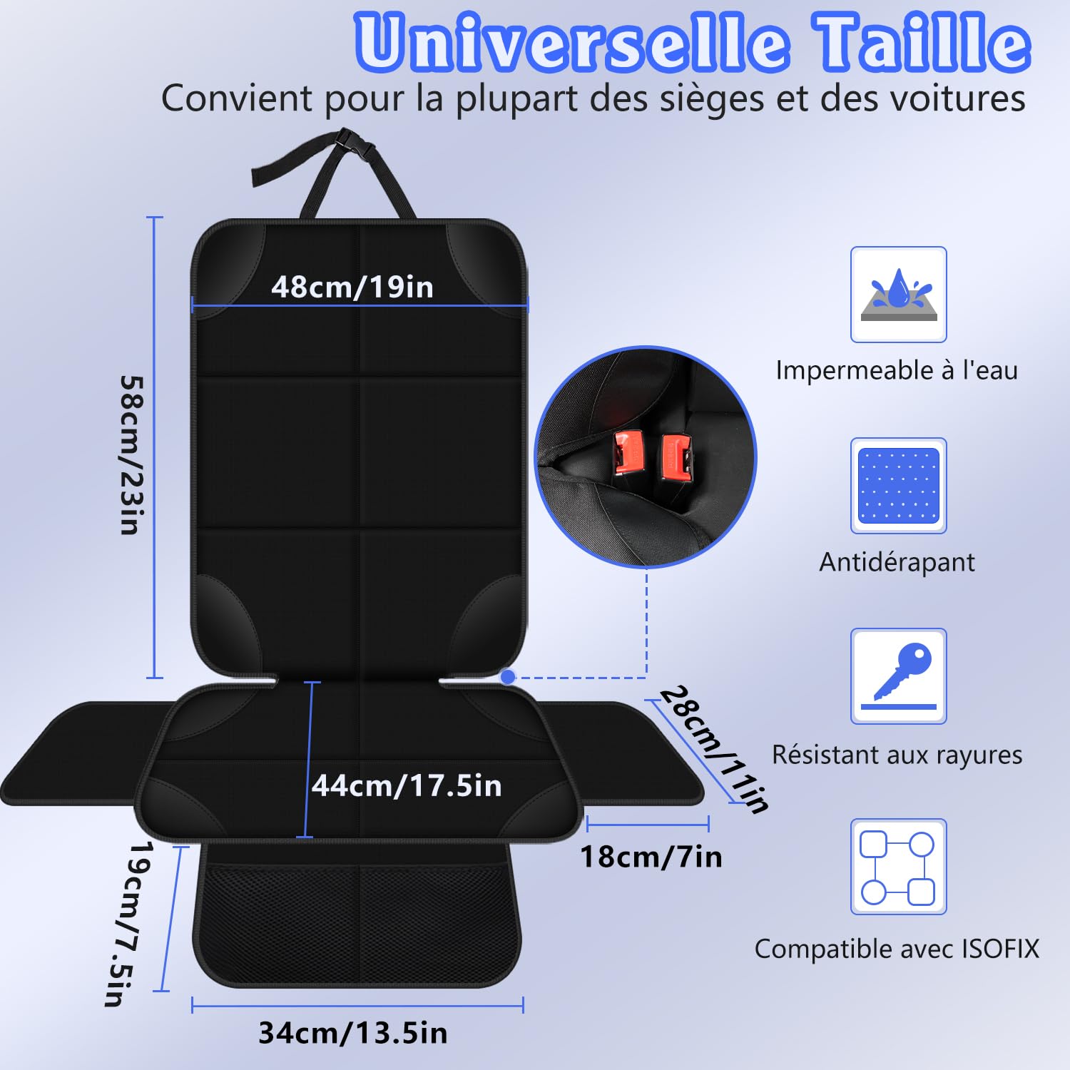 Alfheim Protection de siège auto pour enfant, lot de 2, toit imperméable et coussin de siège auto NoSli, fond en caoutchouc durable, confortable