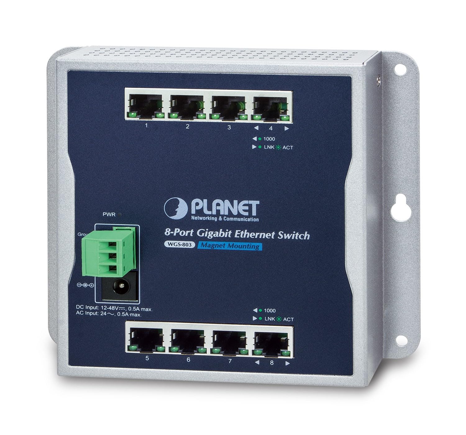 PLANET WGS-803 - Industrial 8-Port 10/100/1000T Wall-Mount Switch (-10~60 Degrees C)