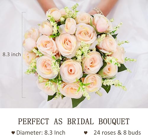 Miniatura 2 de Febou Ramos de boda de 9 pulgadas para novia, dama de honor, ramo de novia, ramo de rosas artificiales para ceremonia de boda, fiesta, iglesia (rosa)