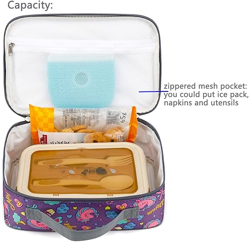 Miniatura 4 de FlowFly - FlowFly - Lonchera térmica para niños, minihielera suave para el regreso a clases, lonchera para niñas, niños, unicornio morado