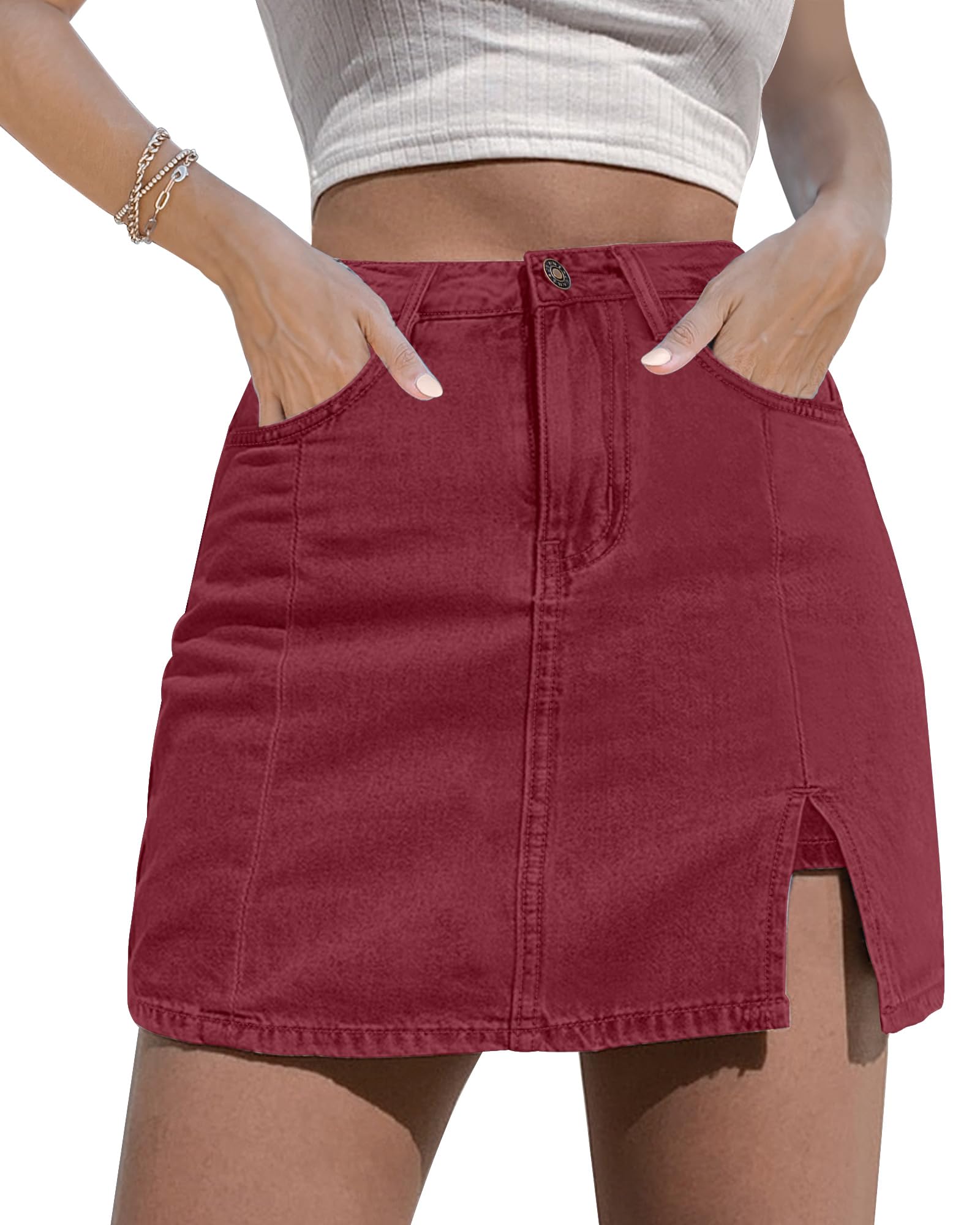 luvamia Jean Skort Women High Waisted Stretchy Denim Mini Skirt Side Slit