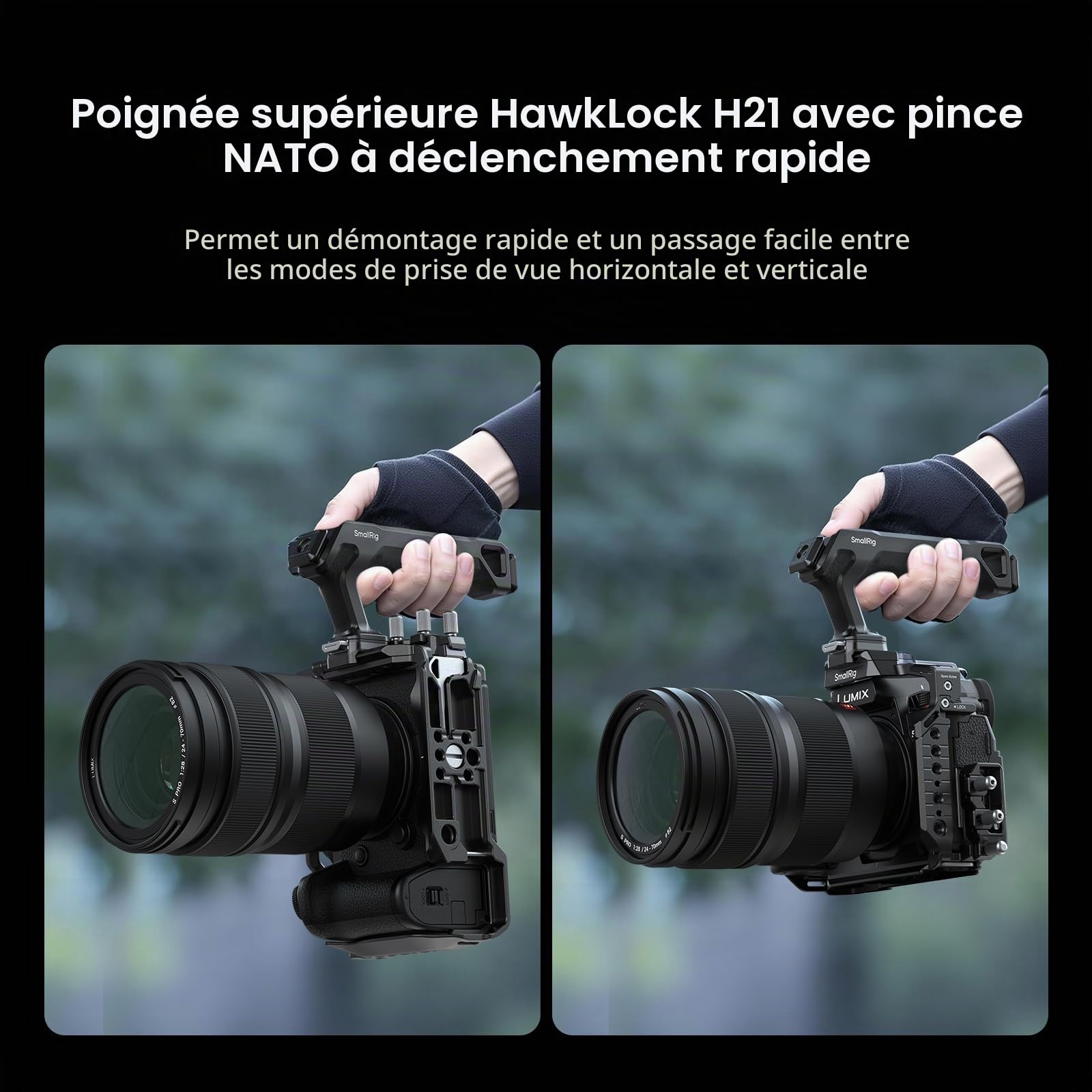 SMALLRIG Kit Cage pour Panasonic G9 II / S5 II / S5 IIX avec Poignée Supérieure NATO, Serre-Câble pour HDMI et USB-C, Plaque de Dégagement Rapide Intégrée pour Arca - 5752