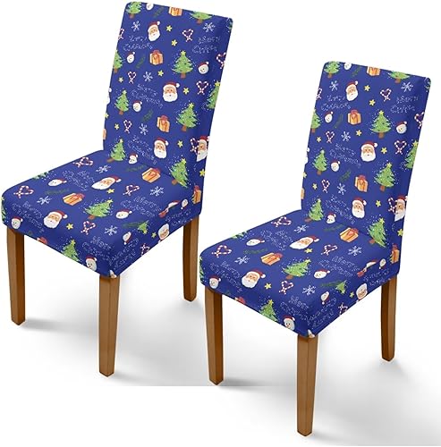 Miniatura 17 de Rnyleeg Juego de 4 fundas de silla de Navidad para sala de estar, sin brazos, copo de nieve, muñeco de nieve, fundas elásticas para sillas de Muñeco