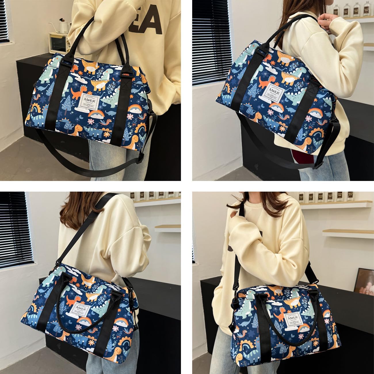 Travel Duffle Bag Weekender Overnight Bag Gym Tote with Dry and Wet Separated Pocket for Women Girls Shoulder Workout Duffel Bag Water Resistant (B-Dinosaurs) - Image 2