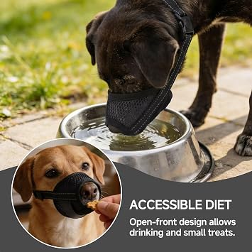 Dog Muzzle,2PCS Soft Mesh Muzzle for Small Medium Large Dogs | for Scavenging Biting Licking and Chewing,Adjustable Pet Nylon Muzzles Allows to Pant & Drink,Hook & Loop,Reflective,Black,XS