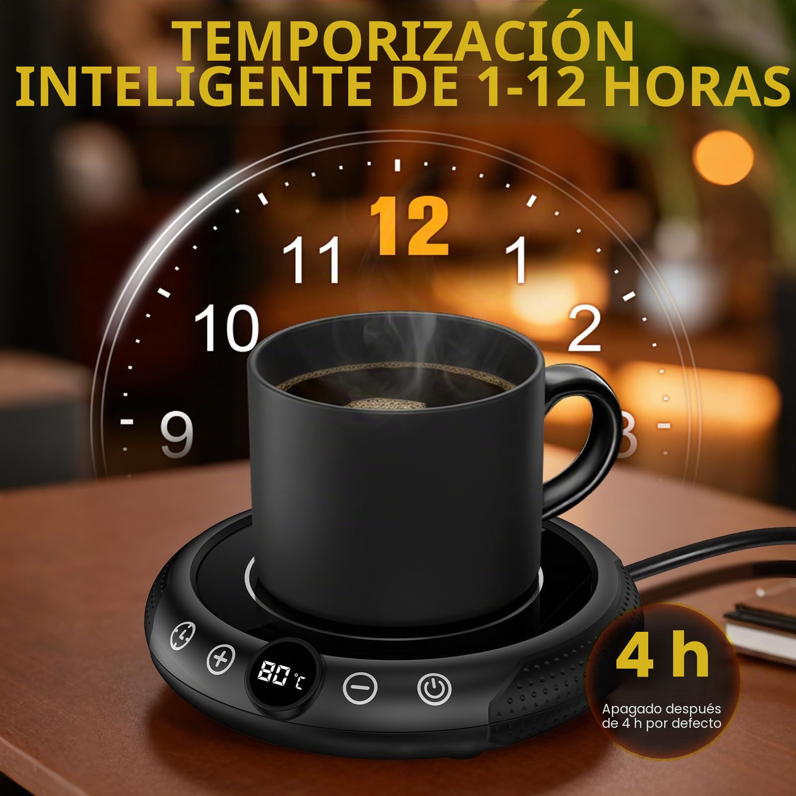 XREXS Calentador de Tazas Eléctrico para Café y Té, Mantenedor de Bebidas Calientes Portátil, Ideal para Hogar y Oficina, Compatible con Varios Tamaños de Vasos (Taza No Incluida)