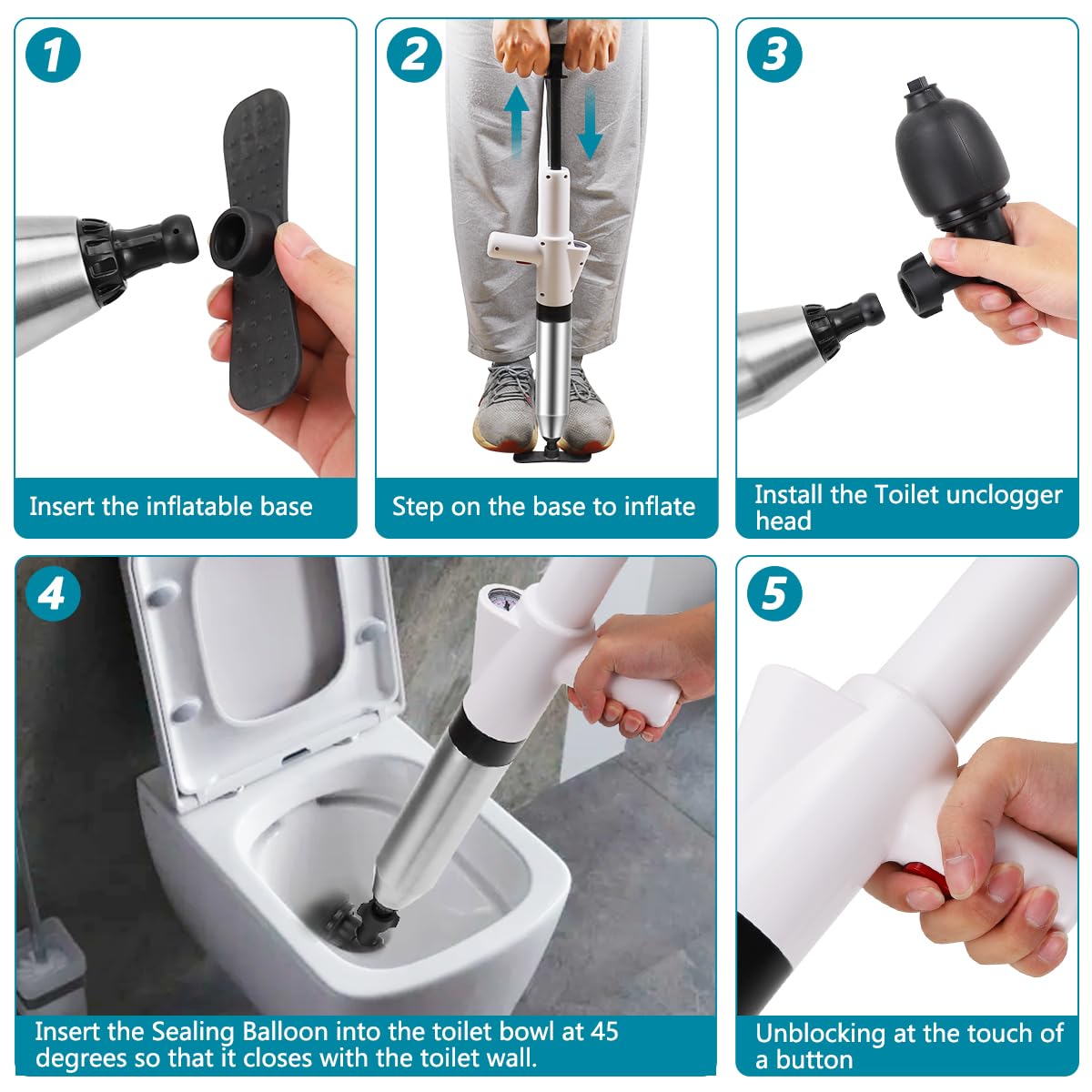Desatascador de inodoro, herramienta de desatascador de inodoro, pistola de drenaje de aire de alta presión con barómetro visual, desatascador para baño, cocina, bañera, inodoro, desagüe de