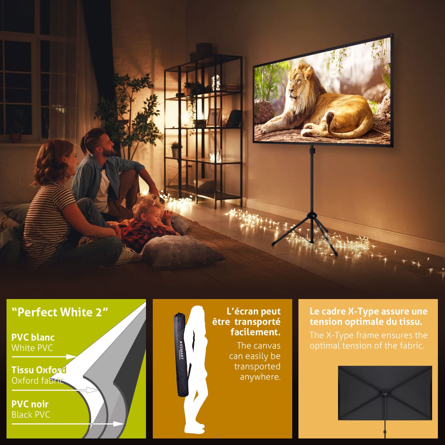 ESMART Expert X-Type Écran trépied 161 cm (155 x 87 cm 16:9) Tissu: Blanc