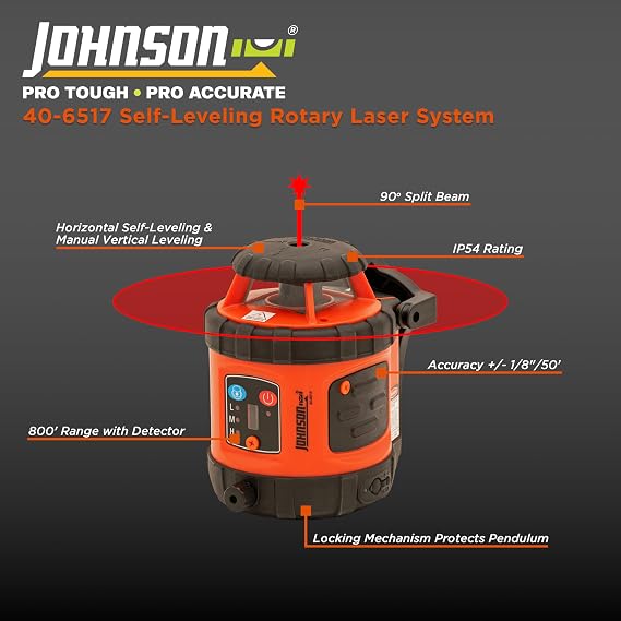 Johnson Level & Tool 40-6517 Self-Leveling Rotary Laser System, 29 x 7, Red, 1 Kit