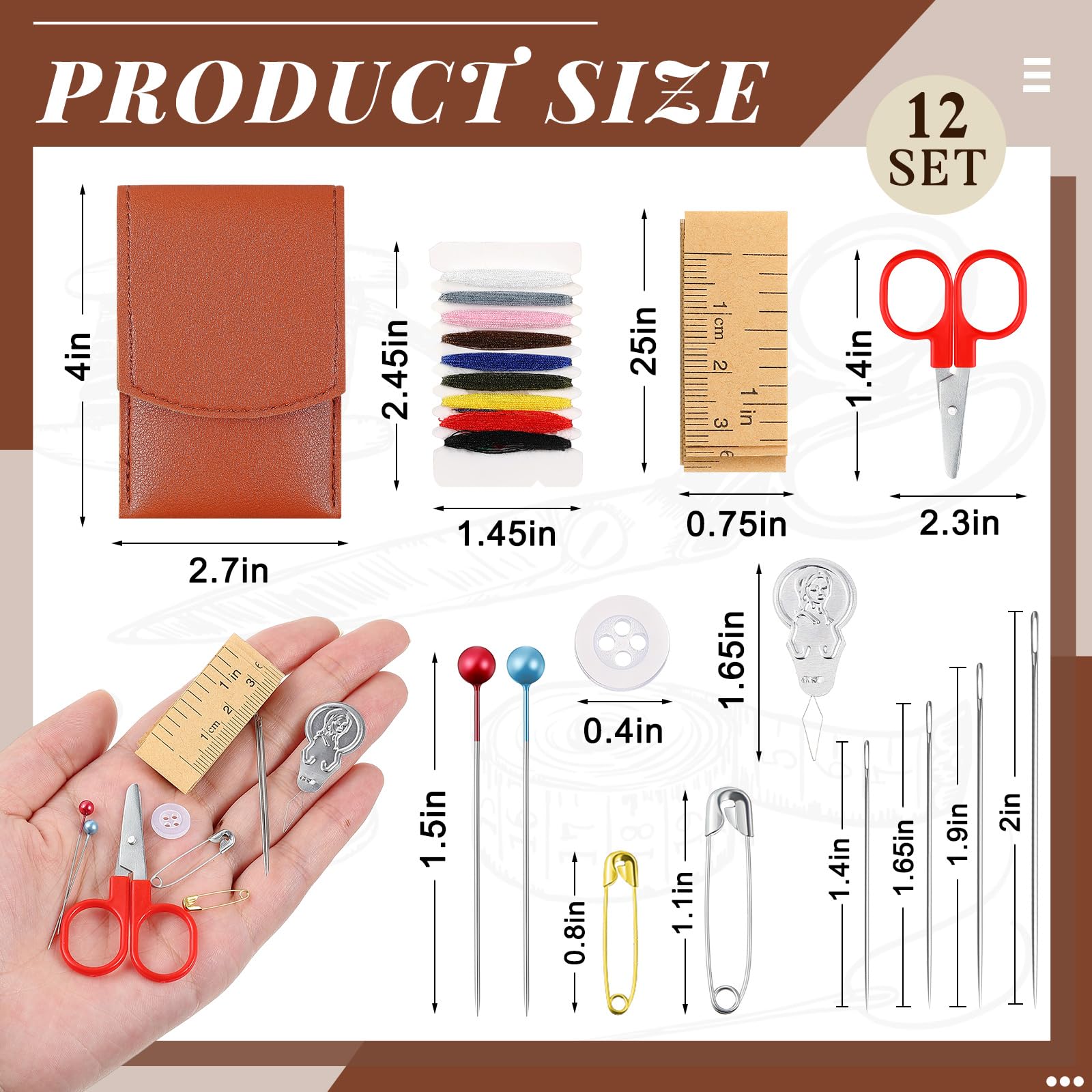 FineCheer Juego de 12 juegos de costura de viaje, juego de bolsa de costura portátil, kit de reparación de hilos con agujas, botón de hilos, suministros de bricolaje con accesorios para adultos,