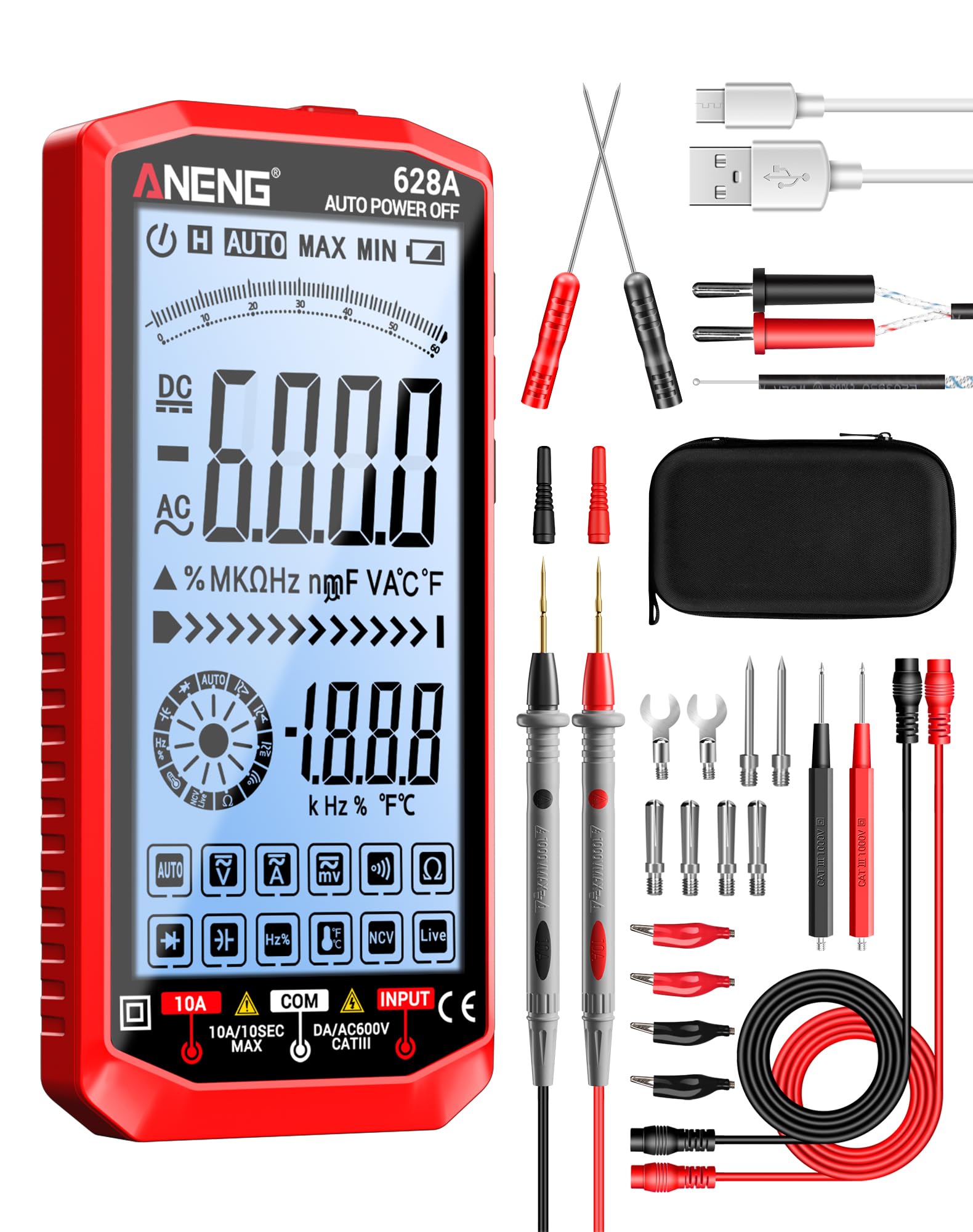 ANENG Multimeter,TRMS 6000 Count Rechargeable Digital Voltmeter Tester