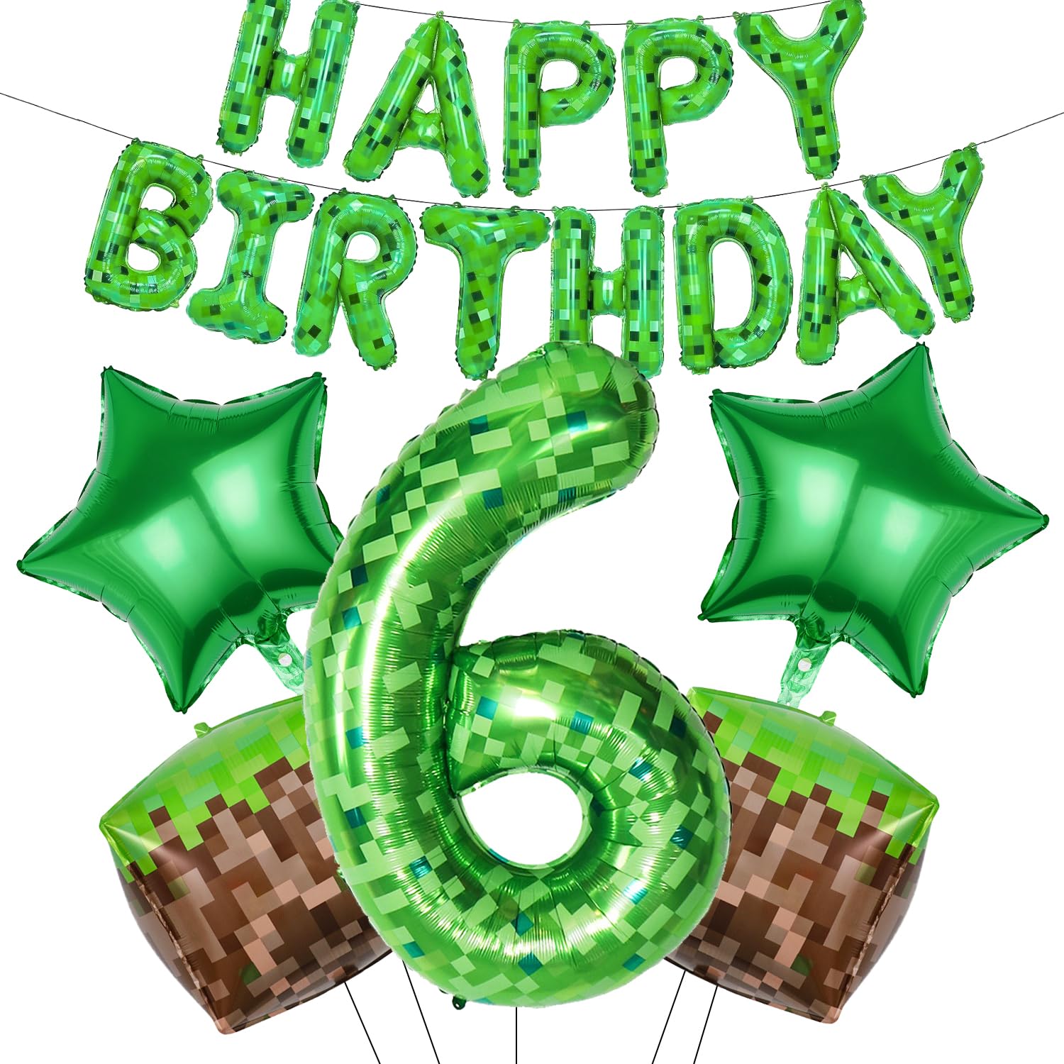 RNHDLY Pixel Balloon Birthday Decoration Pixel Happy Birthday Balloons, Birthday Decoration Boy, Game Foil Balloon Birthday Decorations for Children's Birthdays and Game Player Party (6 Years) โ image 1