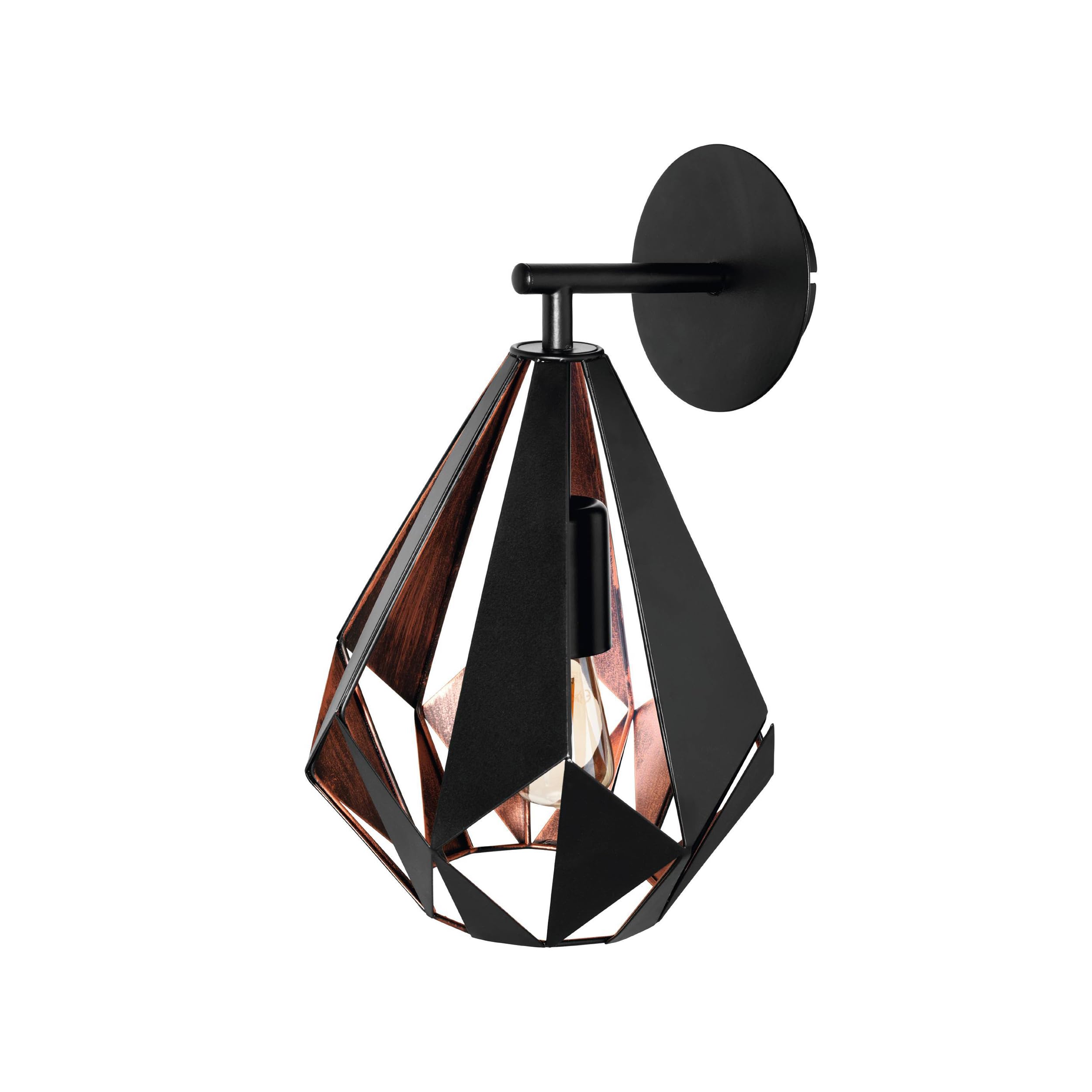 EGLO Wandlampe Carlton 1, Vintage Wandleuchte, Wandbeleuchtung aus Metall in Schwarz und Kupfer, E27 Fassung