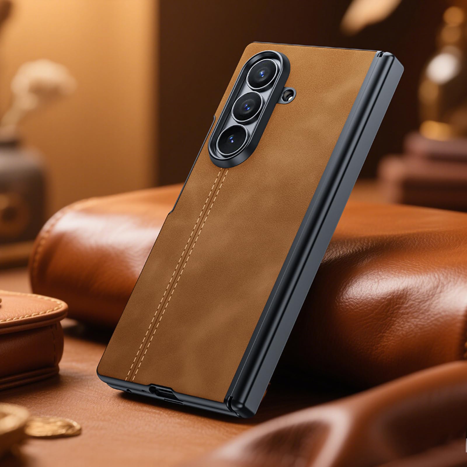 Funda Delgada For Samsung Galaxy Z Fold 8 Ultra, Funda Protectora De Pantalla Antimirones con Bisagra Todo Incluido, Funda De Cuero Antideslizante Retro(Black)