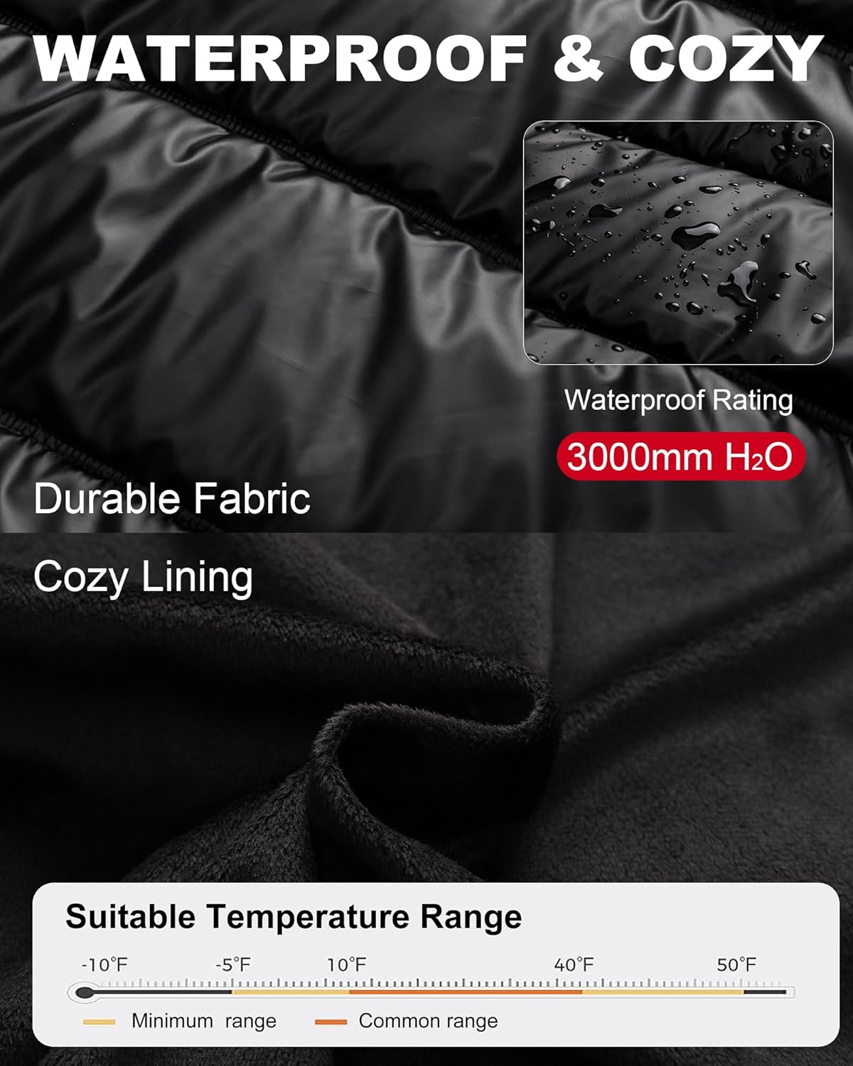 Men's Puffer Jacket Winter Coat Puffy Parka with Fur Hood Waterproof & Windproof Shell Fleece lining 4 Pockets - Image 3