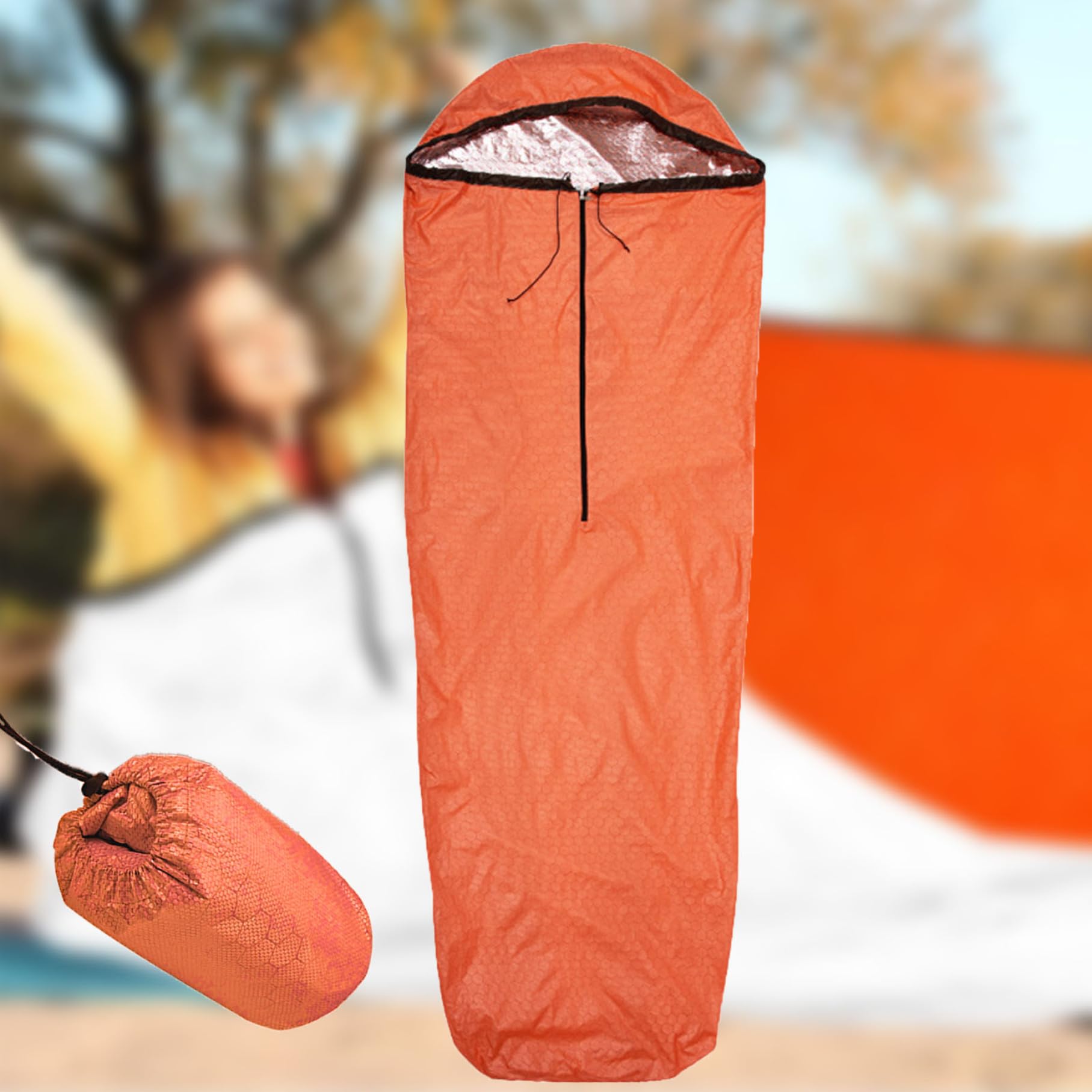 Notfallbeutel, Biwivienbeutel Leichter Rucksackschlafsbeutel wasserdichte Biwaksack, Notfallbeutel zum Überleben, Überlebensschlafsbag für Outdoor, Orang