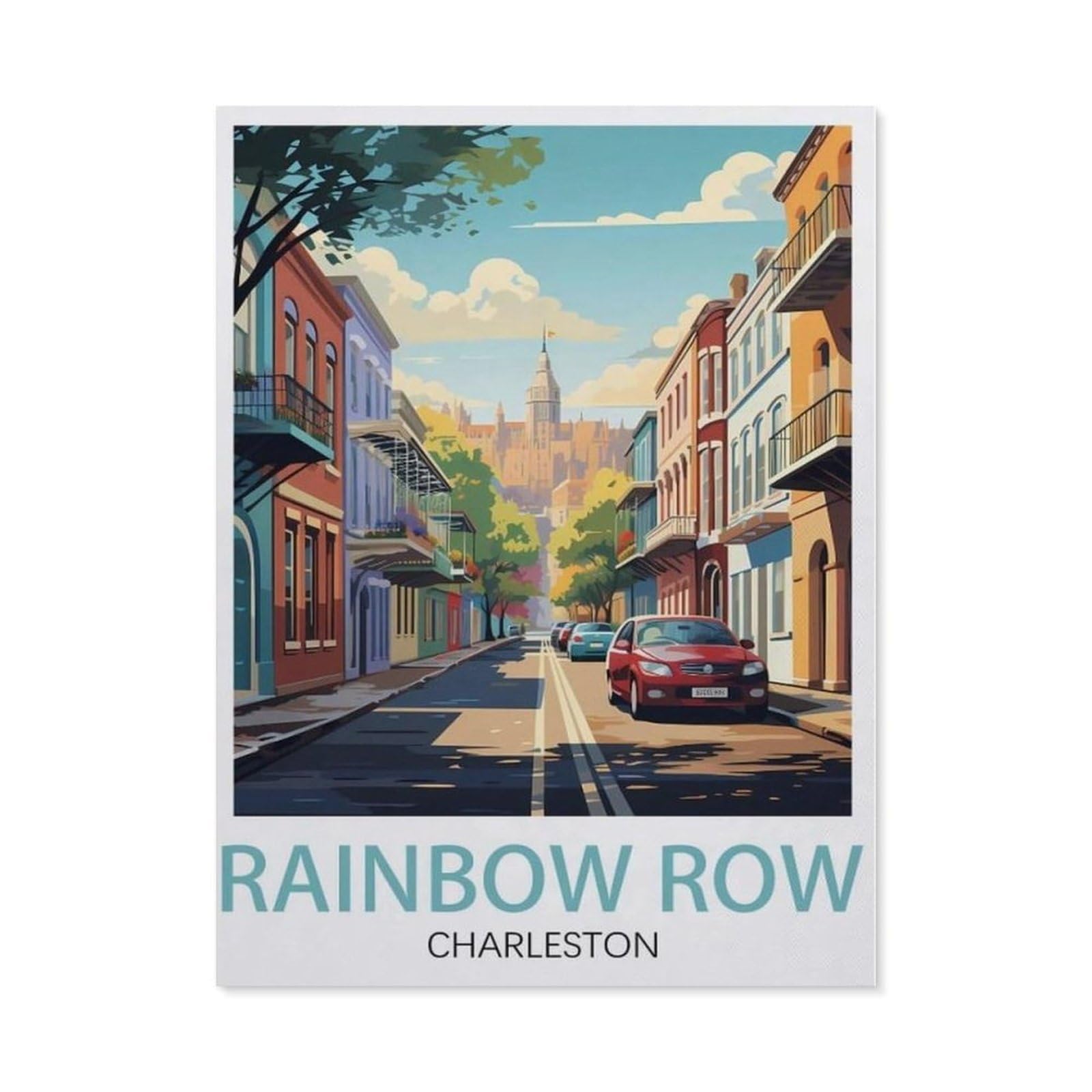 Jigsaw Puzzles for Adults 1000 Piece，Rainbow Row Charleston Vintage Travel Poster，Educational Games Brain Challenge Jigsaw Puzzles for Adult Kids（