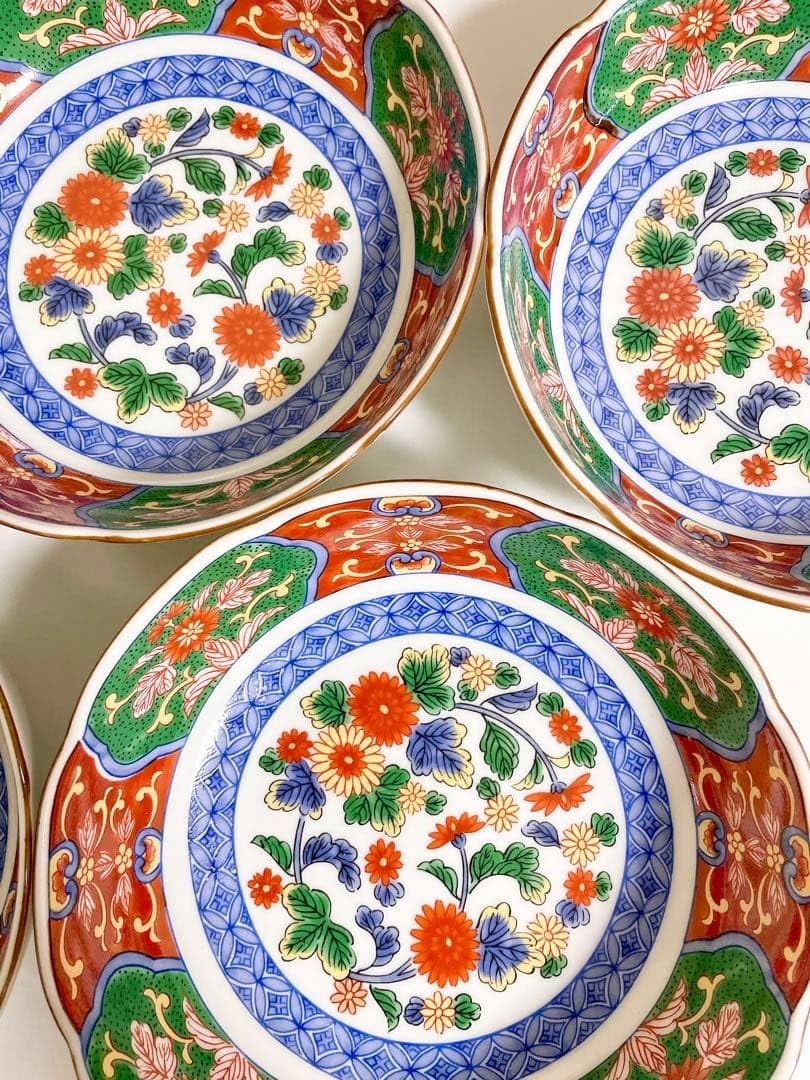 Amazon.co.jp: 有田焼 京紫龍峰 赤絵 花 中鉢 5客 : ホーム＆キッチン