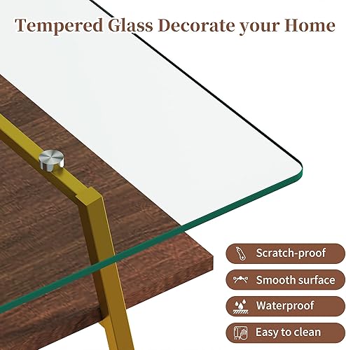 Miniatura 53 de Mesa de centro de cristal para sala de estar, mesa de centro de 2 niveles de mediados de siglo, mesa central con parte superior de vidrio templado