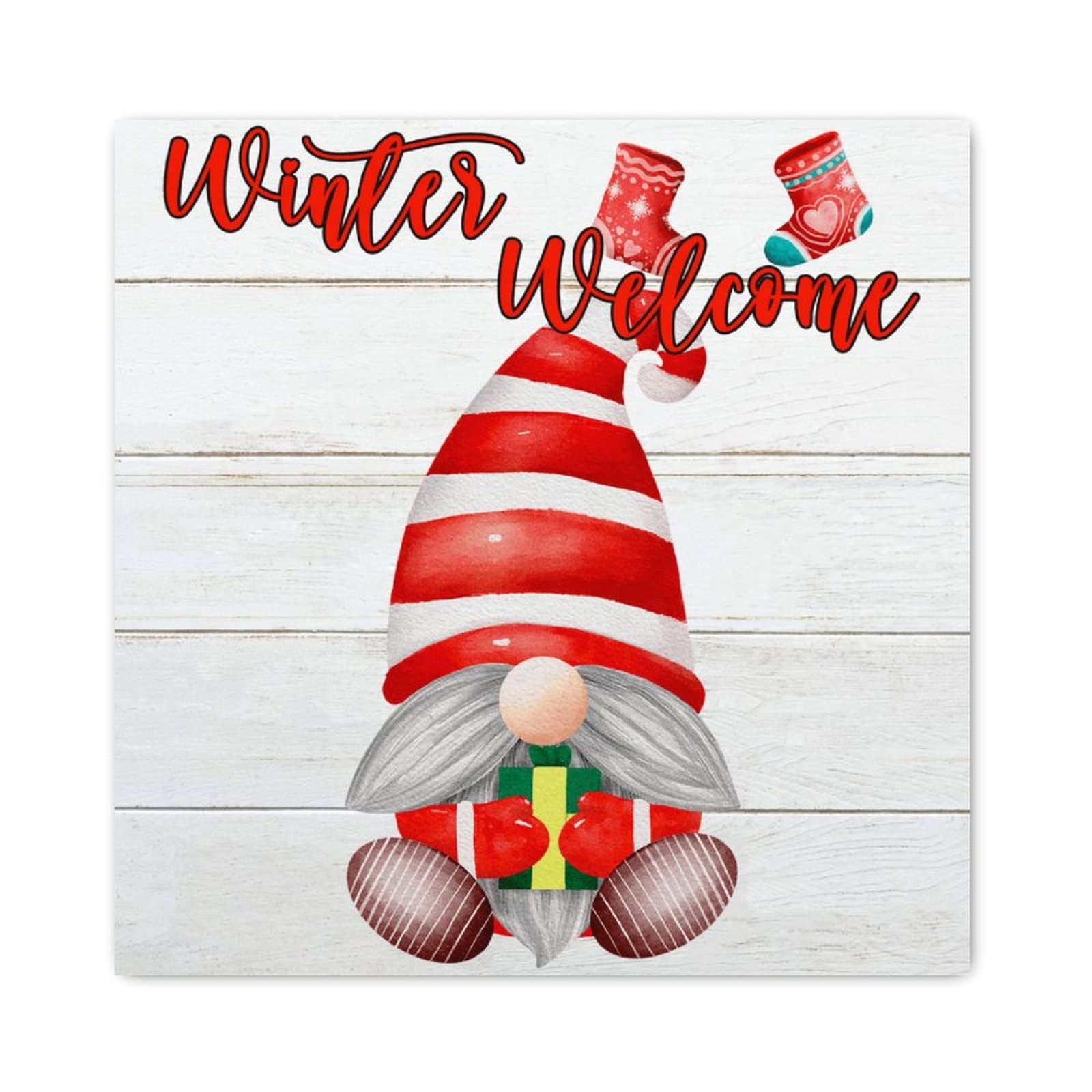 Panneau en bois Welcome pour décorer votre entrée à Noël | Design nain festif 30cm