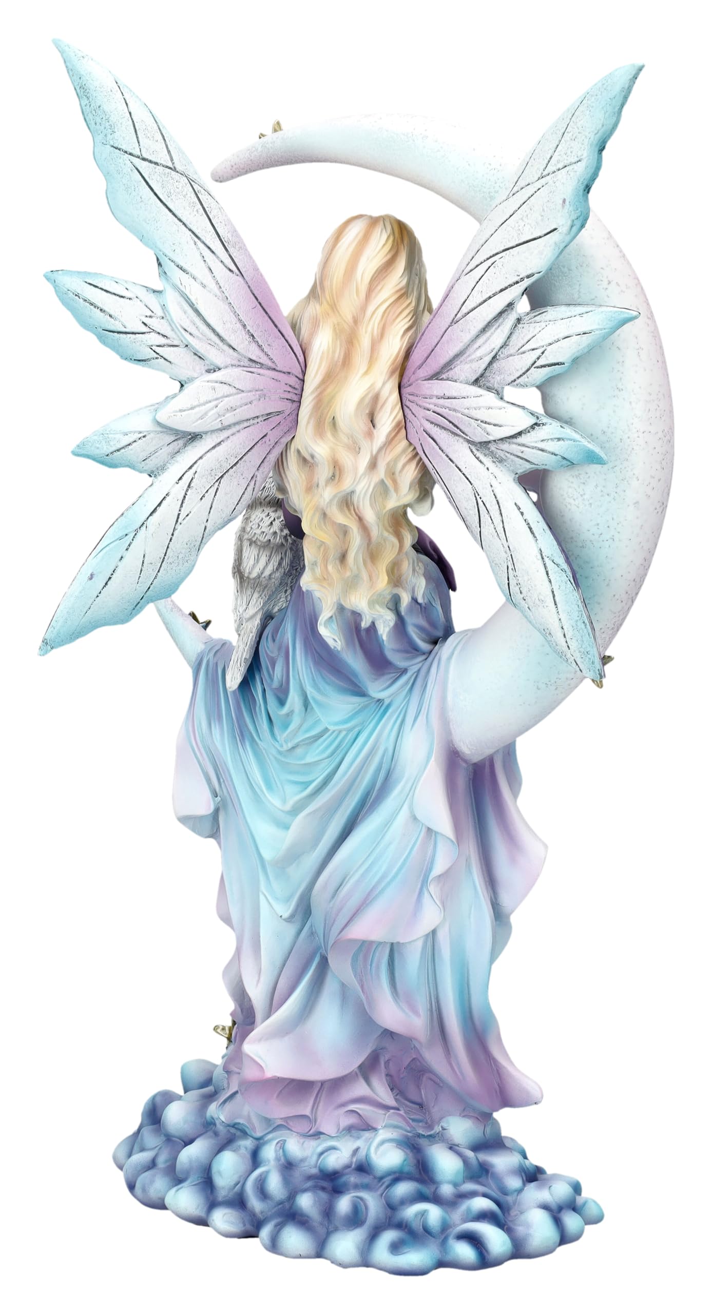Figuren Shop GmbH Elfen Figur Wächterin der Träume auf Mond 34 cm - Eule Wolken Sterne Fee Deko Fantasy