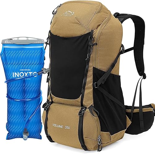 Miniatura 10 de INOXTO - Mochila de senderismo de 35 litros con cámara de 3 litros, mochila de campamento con cubierta impermeable para lluvia para hombres, mochila