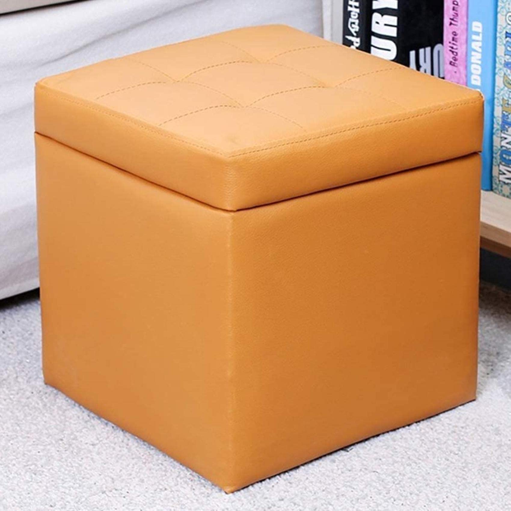 Pouf Ottoman en Similicuir Jaune et Finitions Charnière Luxe